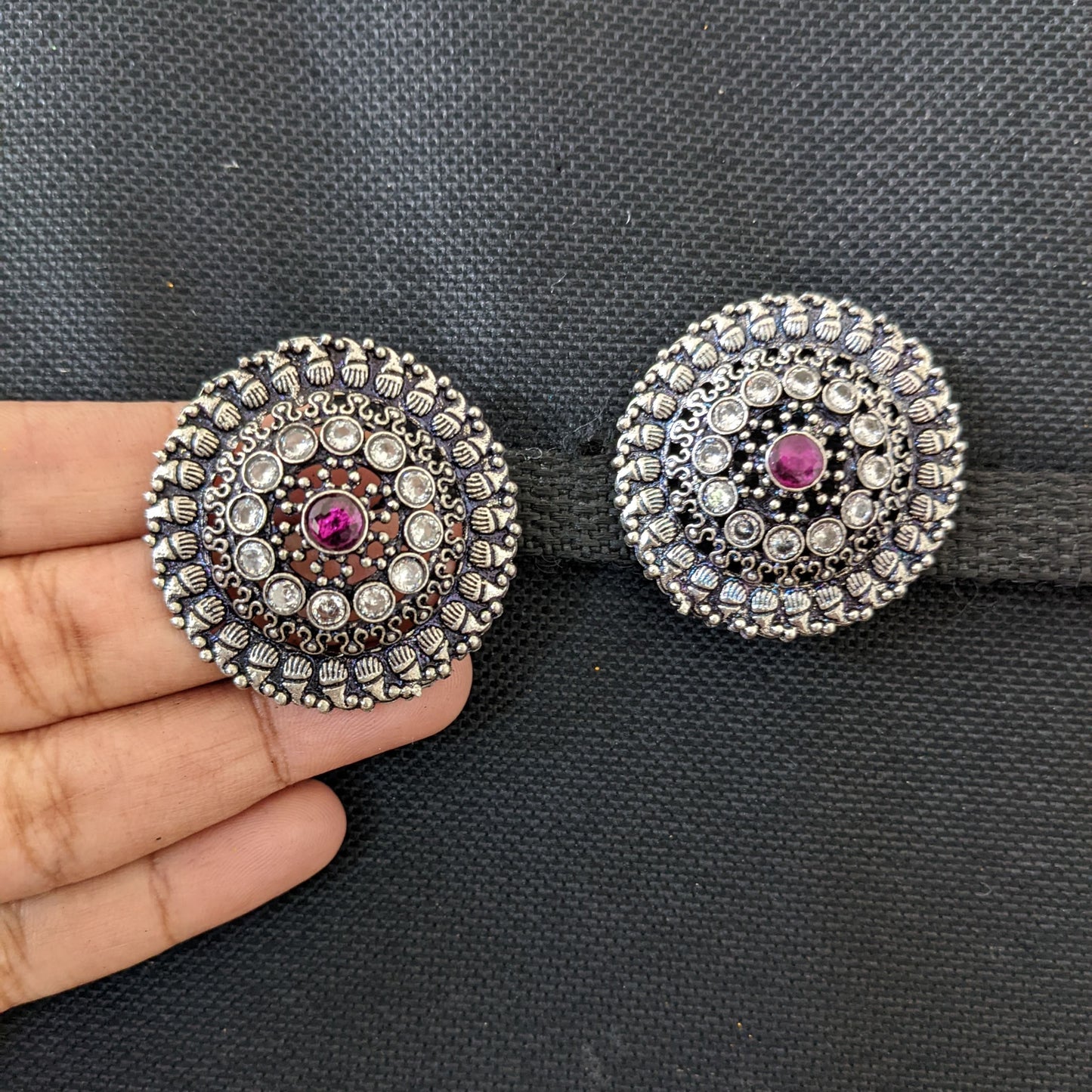 Oxidized Silver Mango design Large stud Earrings