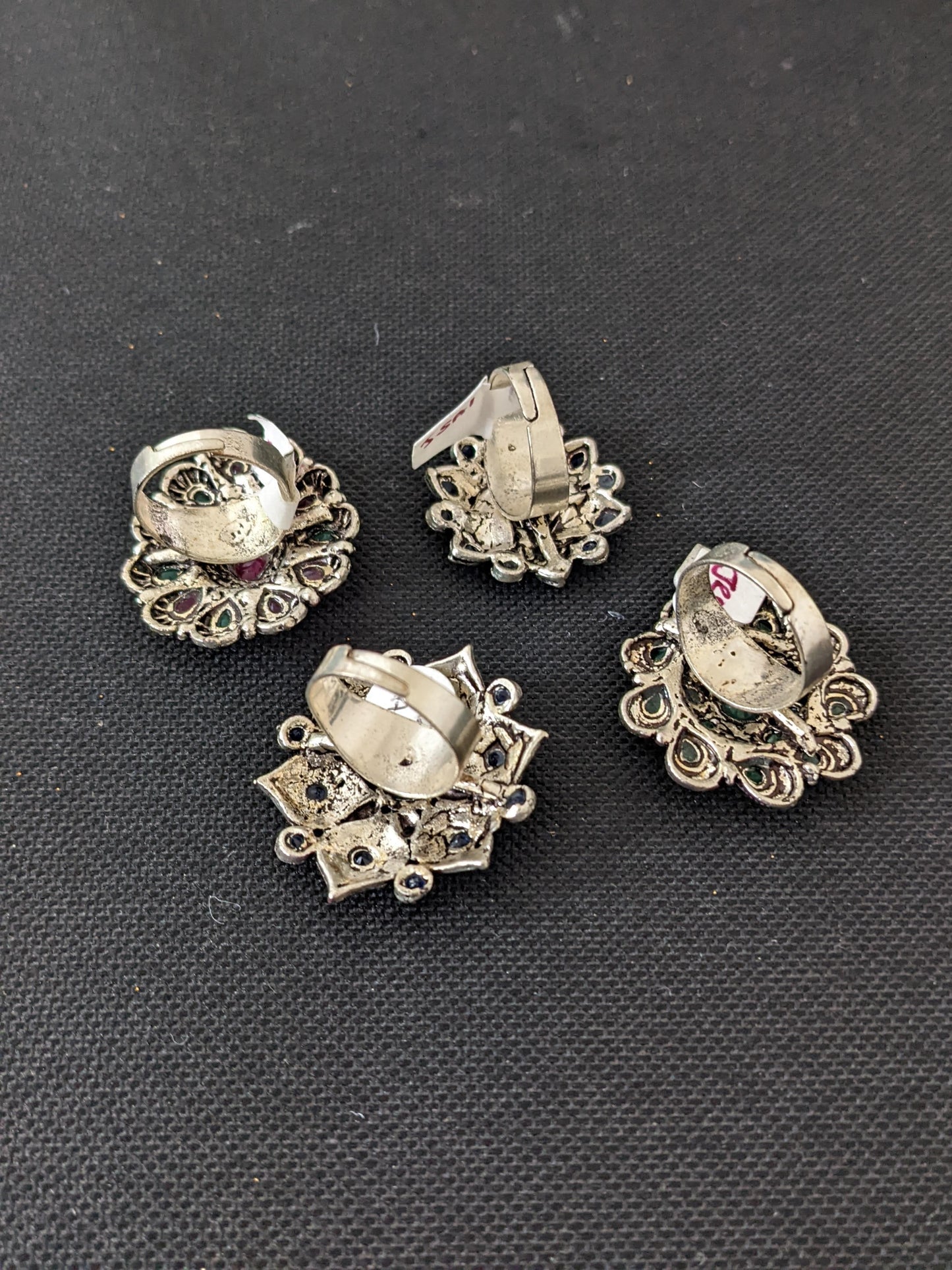Antique Silver finish Polki stone Adjustable Finger ring - 4 designs