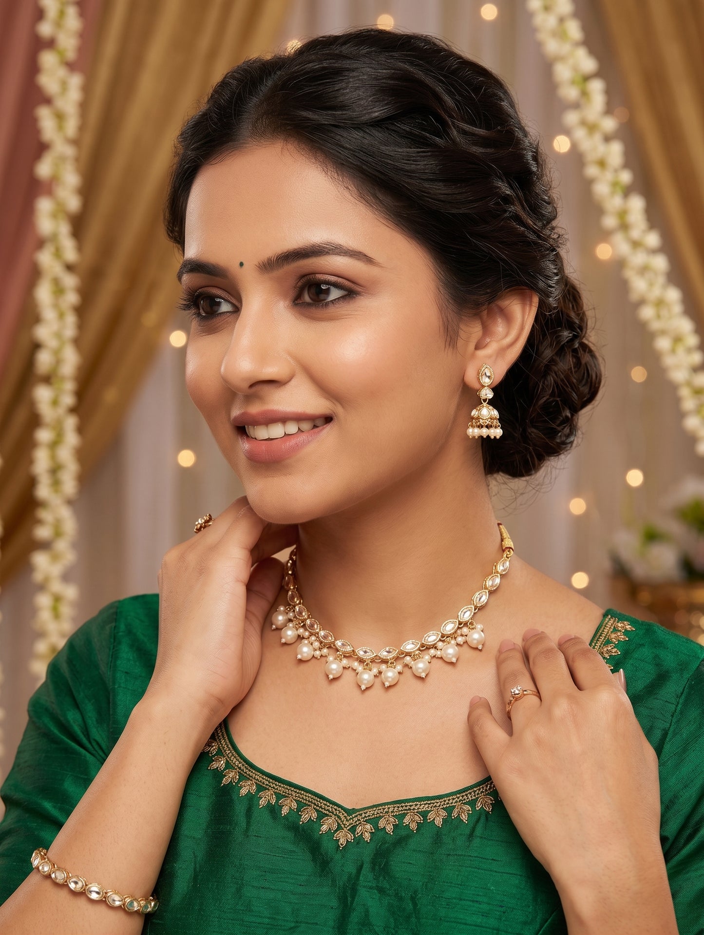Glass kundan Pearl Choker Necklace - D2