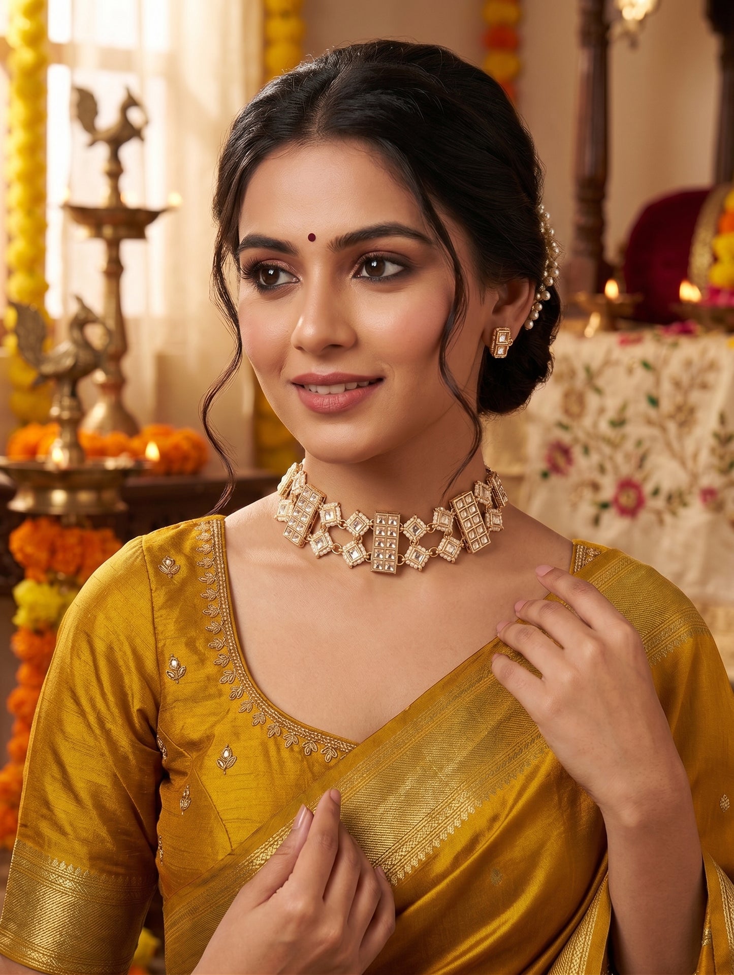 Glass kundan Choker Necklace - D1