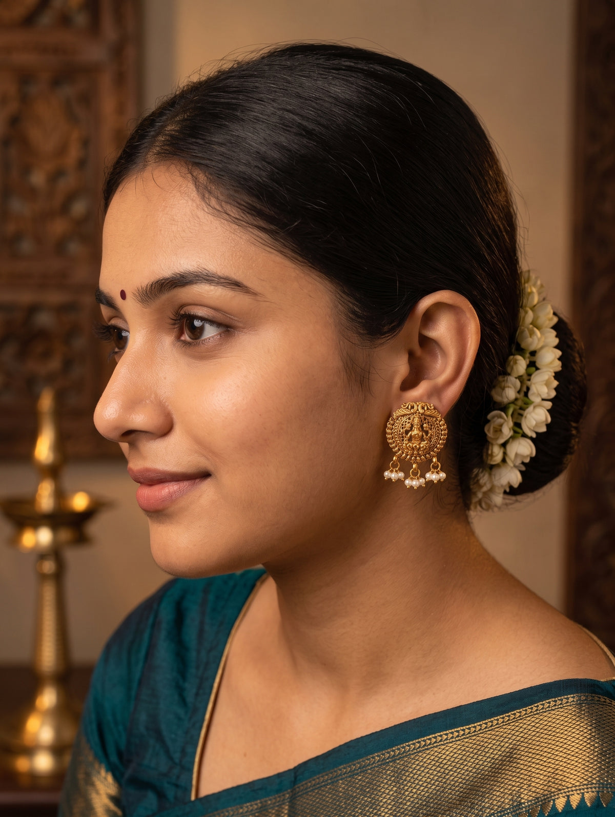 Goddess Lakshmi Antique Stud Earrings