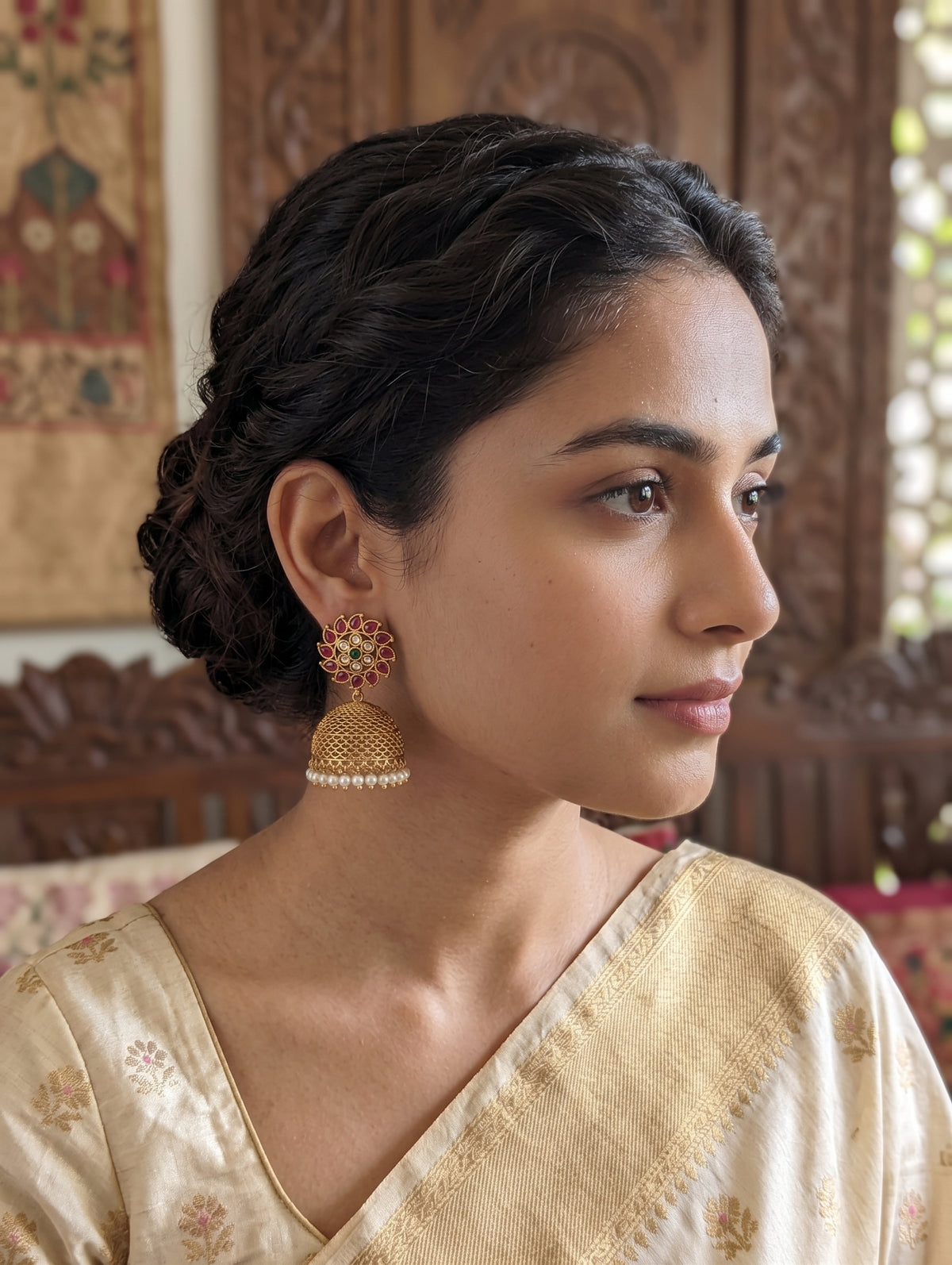 Gold plated Filigree Medium Jhumka Earrings