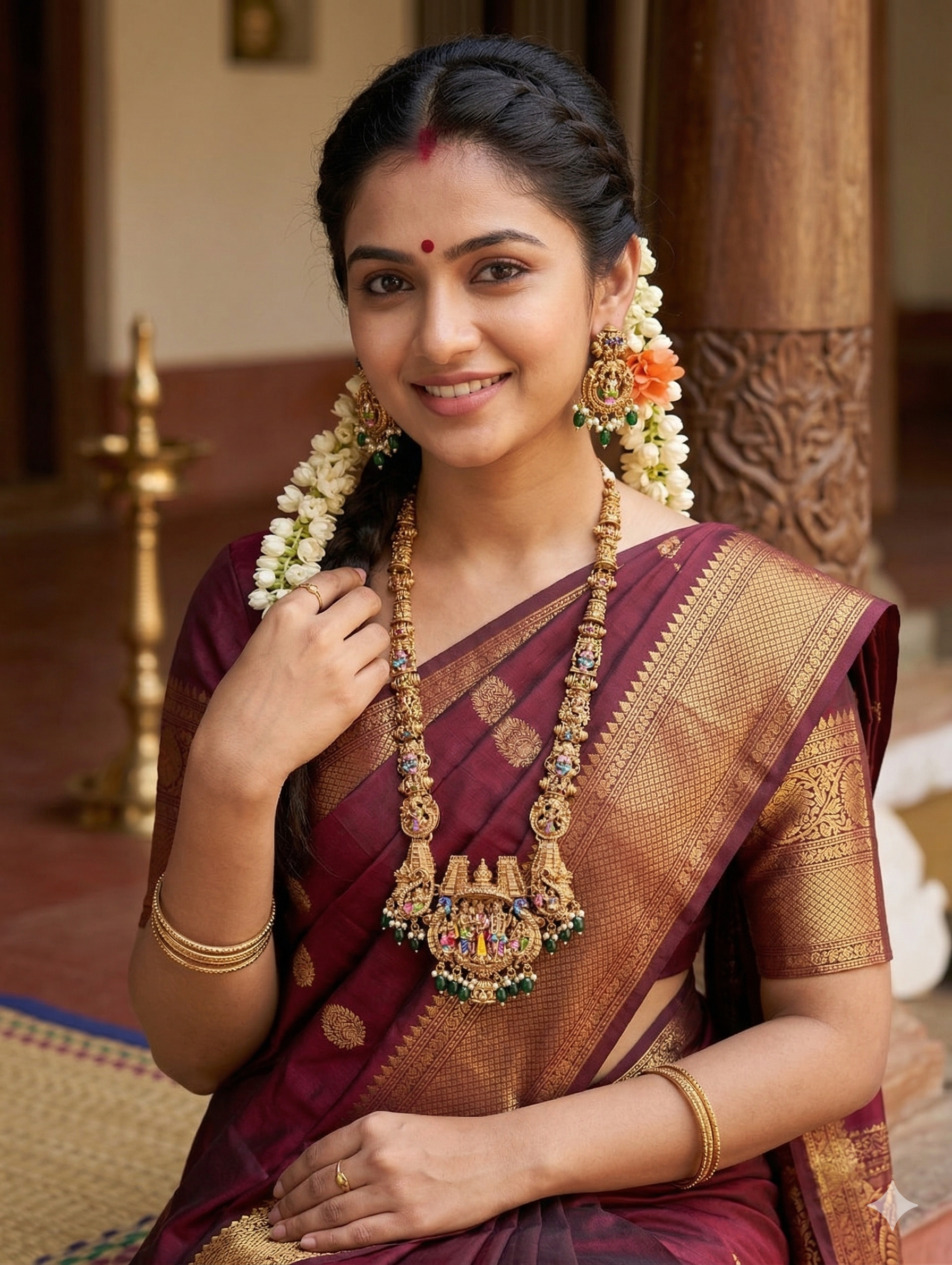 Grand Thirukalyanam design Antique Necklace set - Simpliful