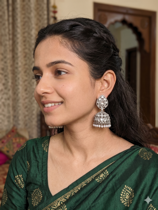 White Polki Teardrop Jhumka earrings