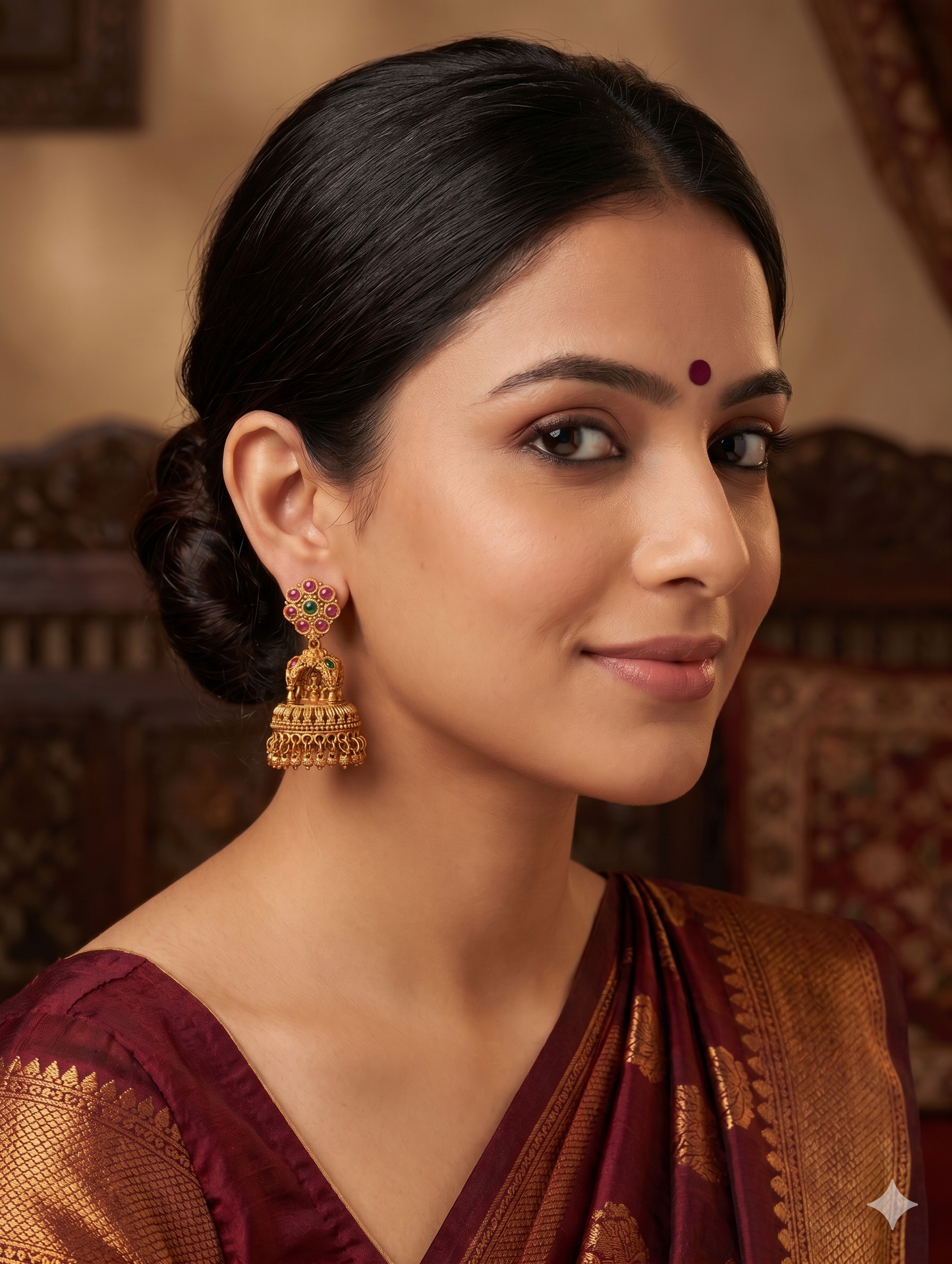 Flower Kemp Lakshmi ji Jhumka Earrings