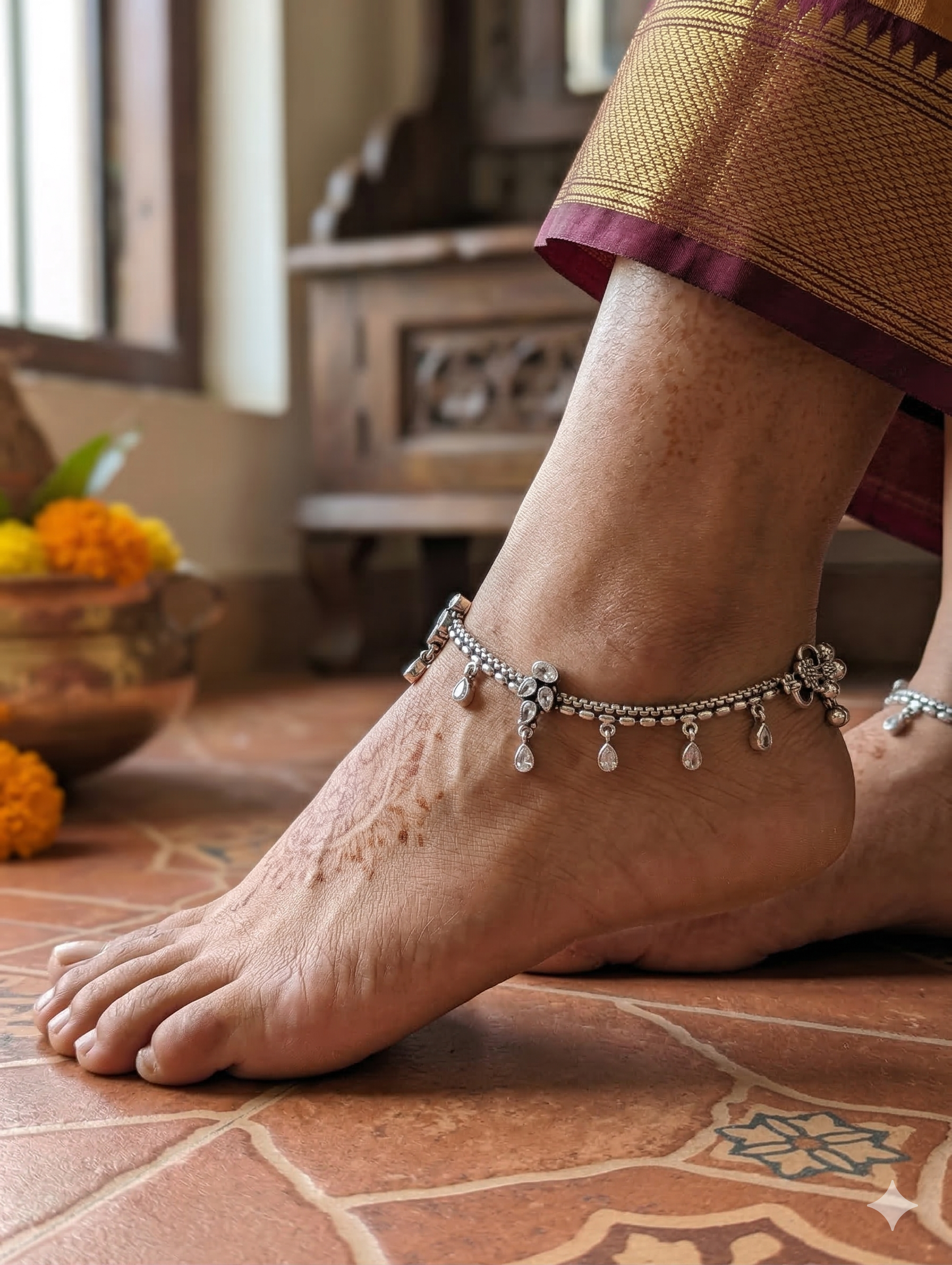 Oxidized Silver plated CZ Anklets - D5 - Simpliful