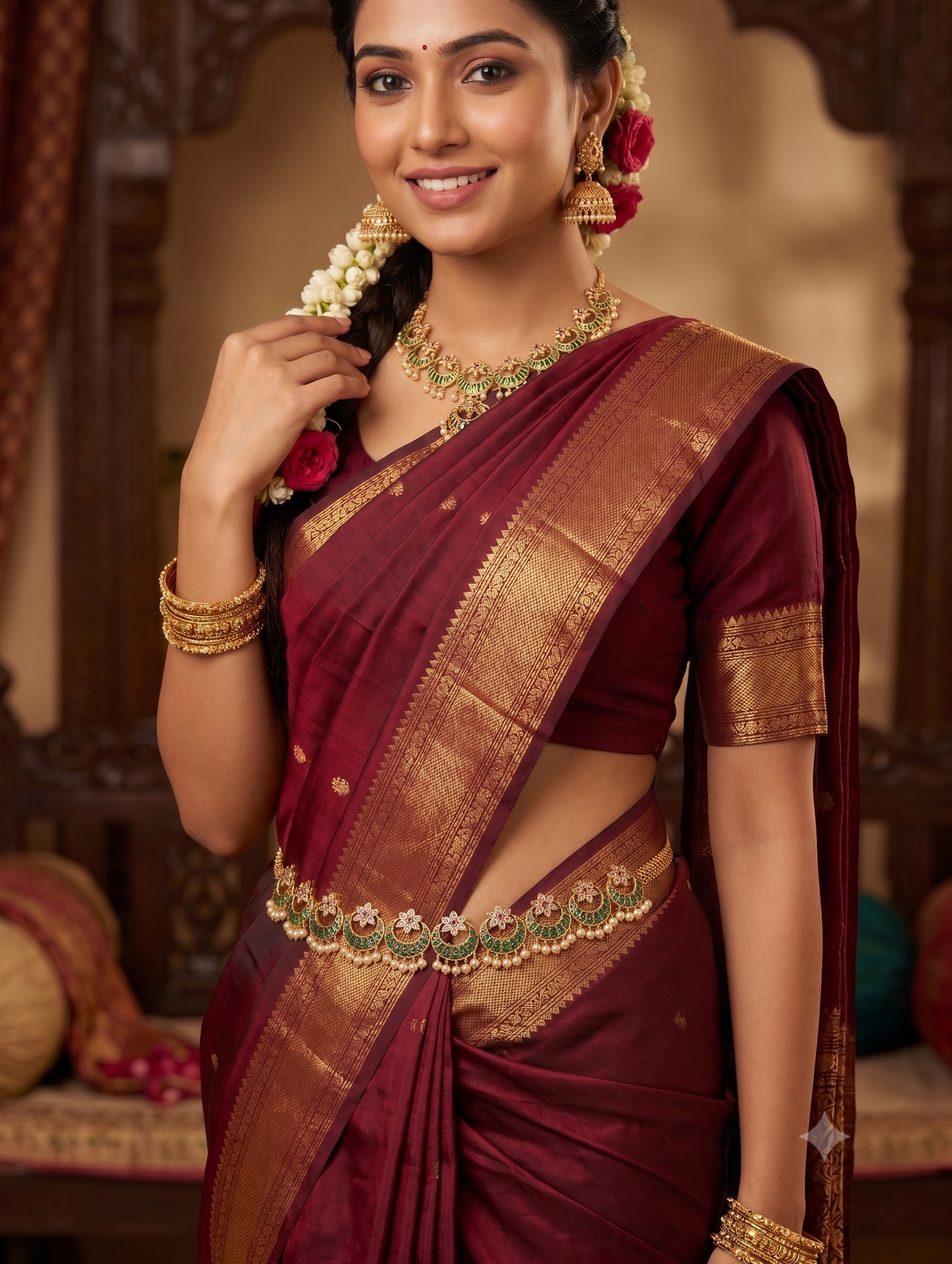 Gold plated Kemp CZ Chandbali Bridal Hip Chain / Waist Belt / Belly Chain