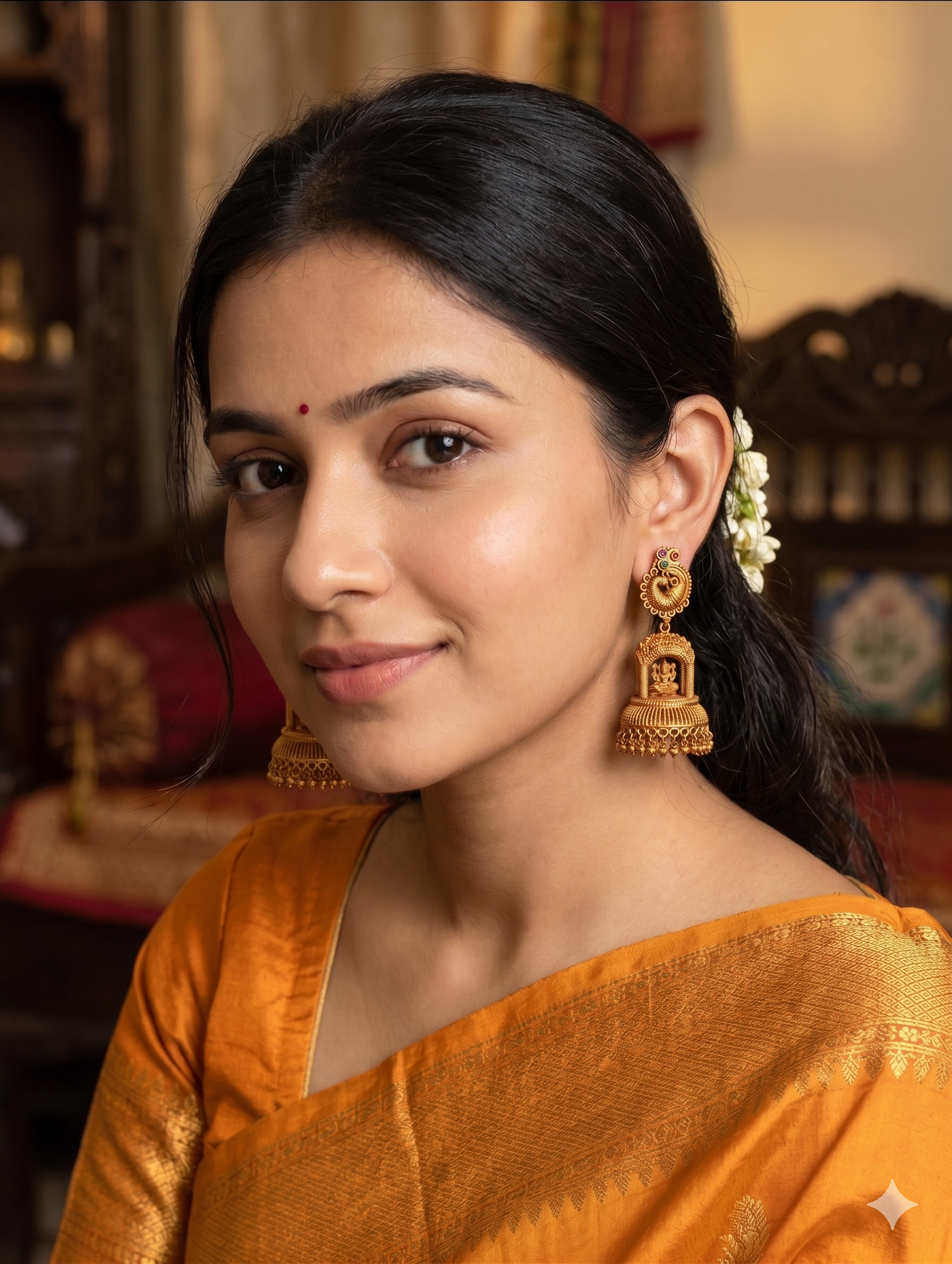 Peacock Kemp Lakshmi ji Jhumka Earrings
