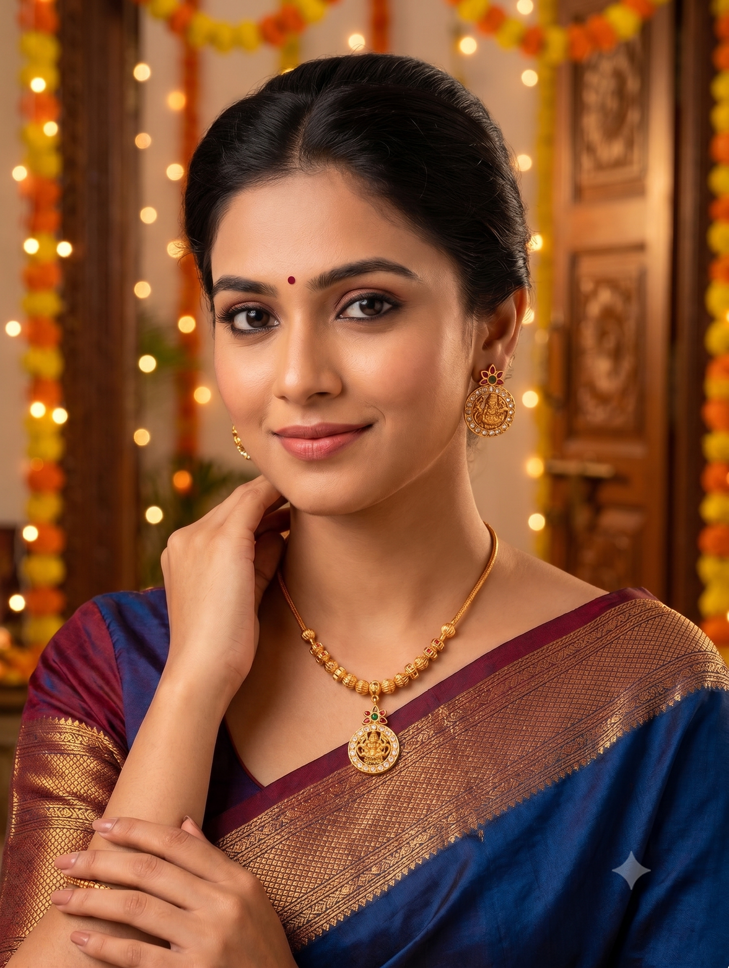 Antique Goddess Lakshmi design CZ Choker Stud set