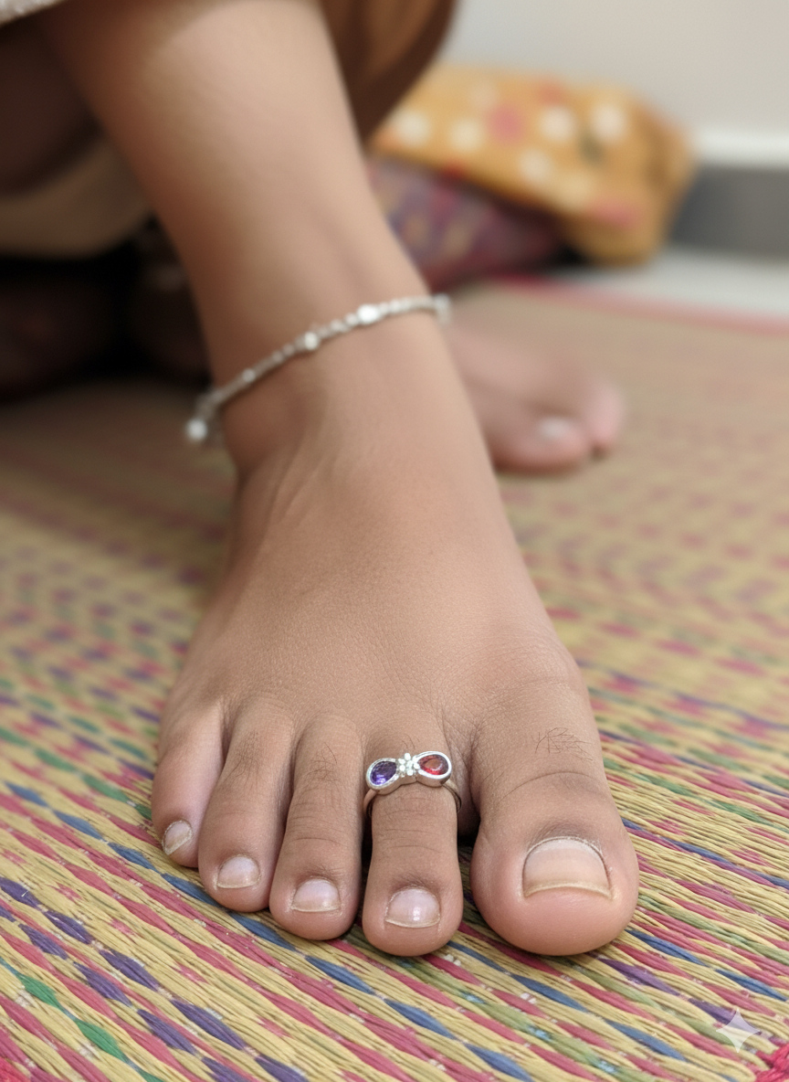 Bright silver CZ adjustable Toe Rings - D3