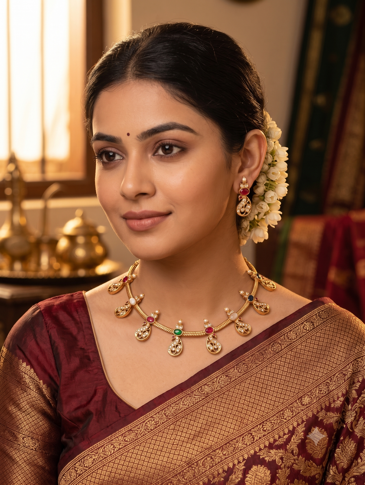 Antique Peacock design Multi color CZ Choker set