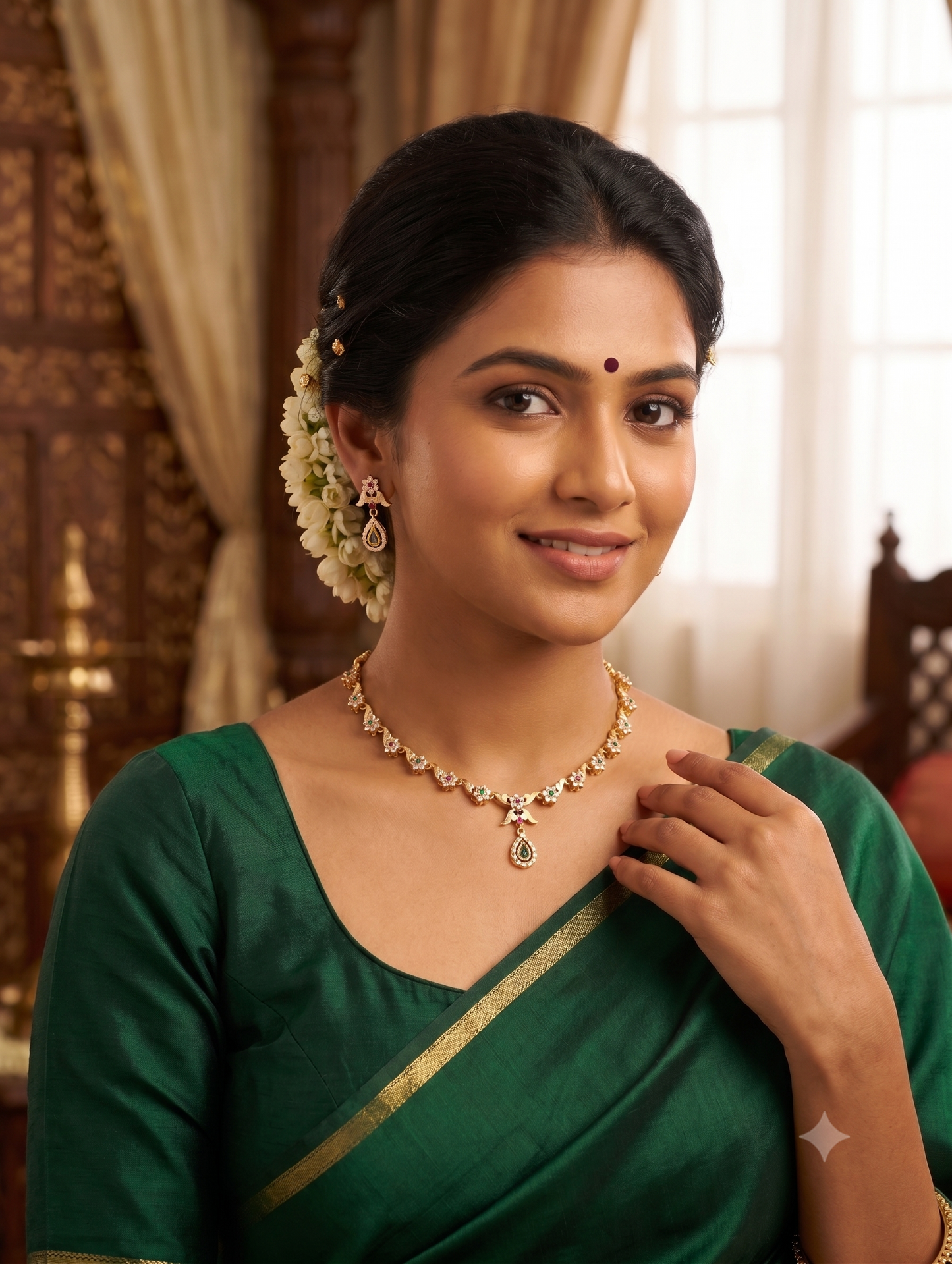 Antique Mehandi gold plated CZ Choker set
