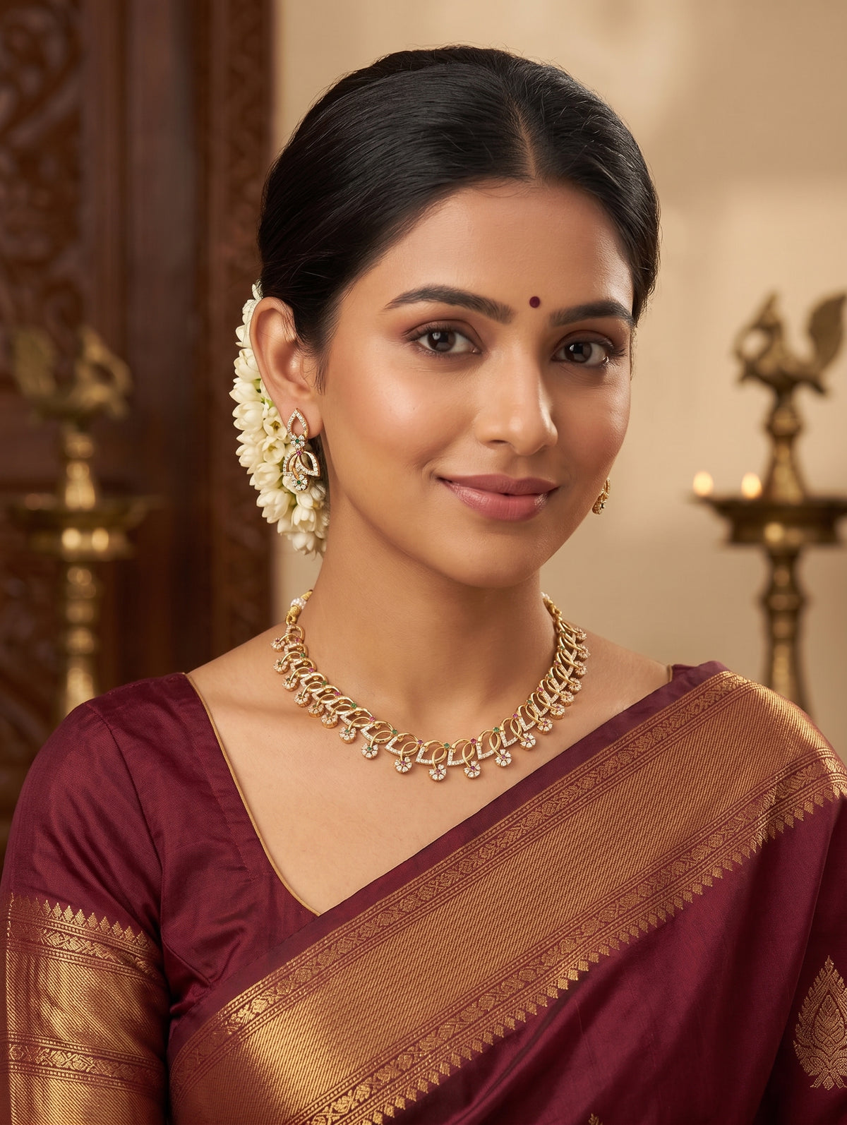Antique Unique Leafy CZ Choker Necklace set