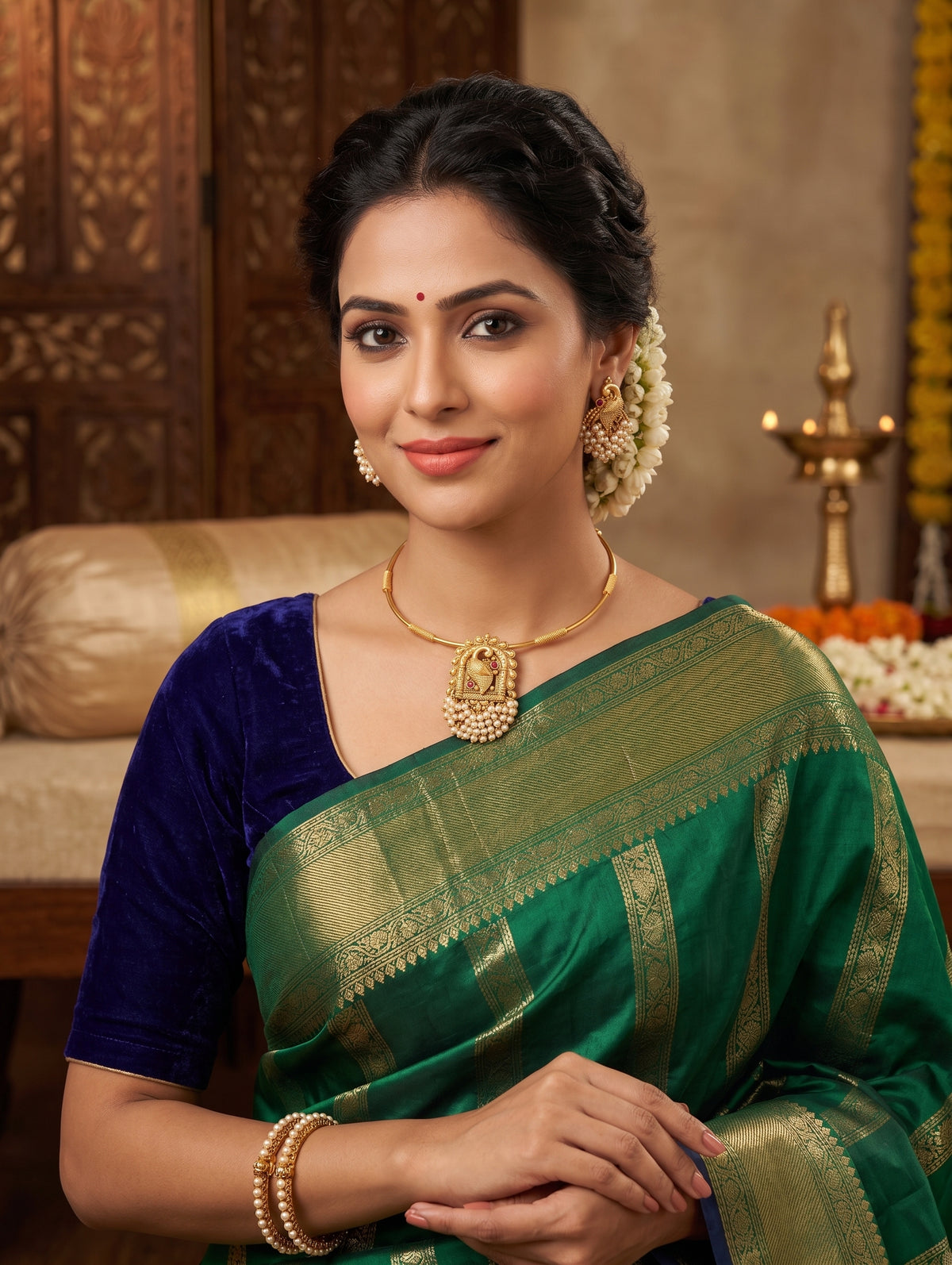 Hasli Peacock design Pearl Choker set