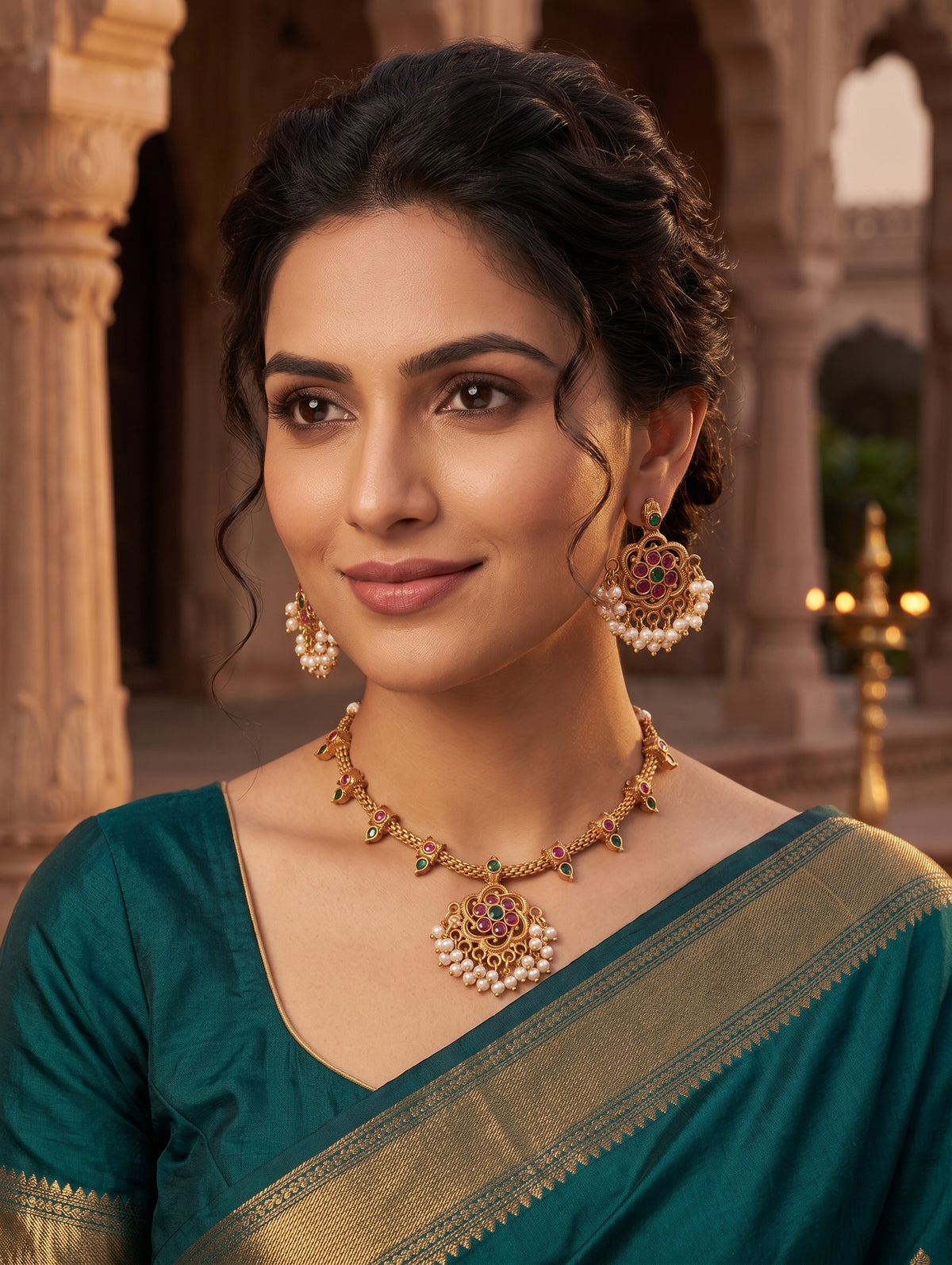 Minimalistic Guttapusalu Kemp Choker Chandbali set