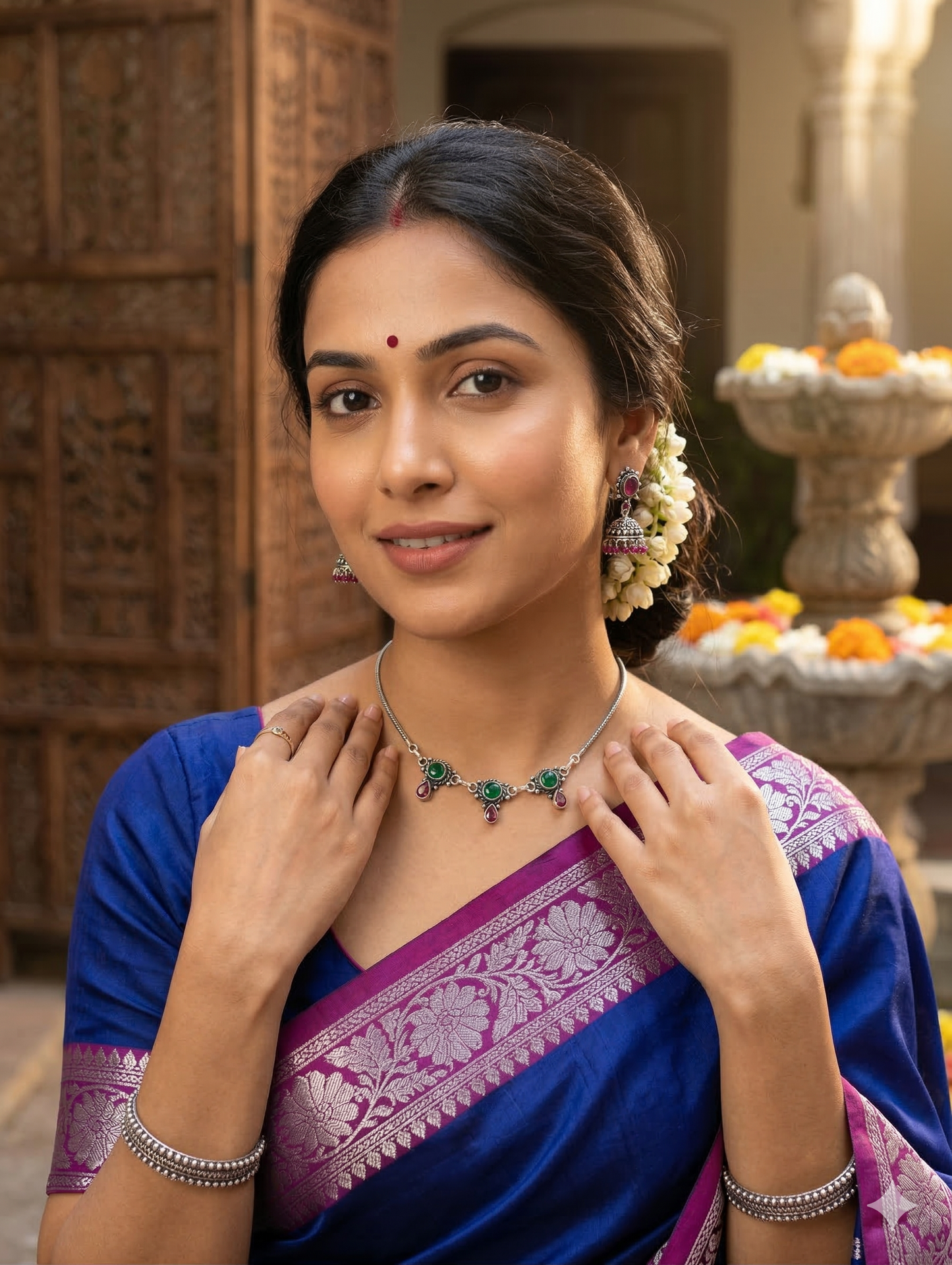 Oxidized silver 3 charm CZ Choker Necklace - Simpliful