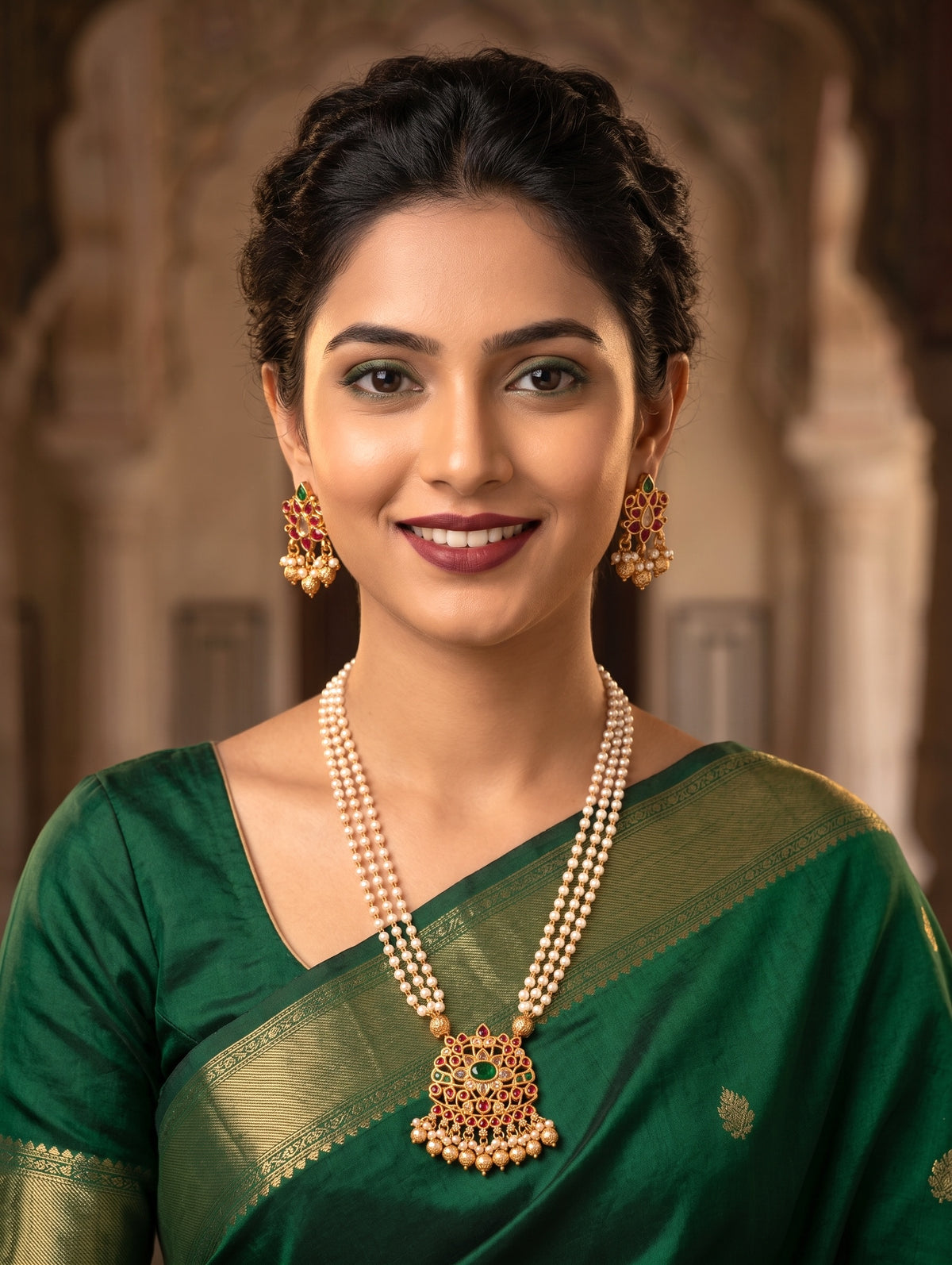 Pearl stranded Pendant Chain Stud set