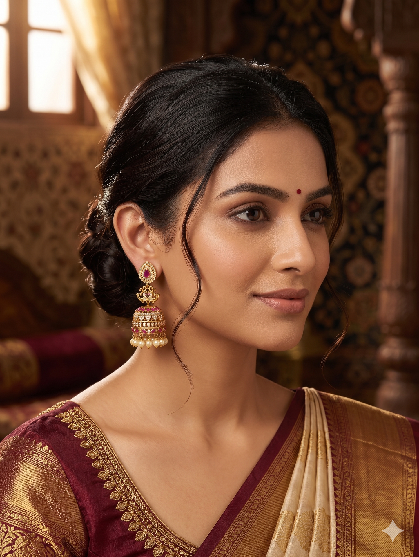 Antique Gold plated CZ Large Peacock Jhumka Earrings