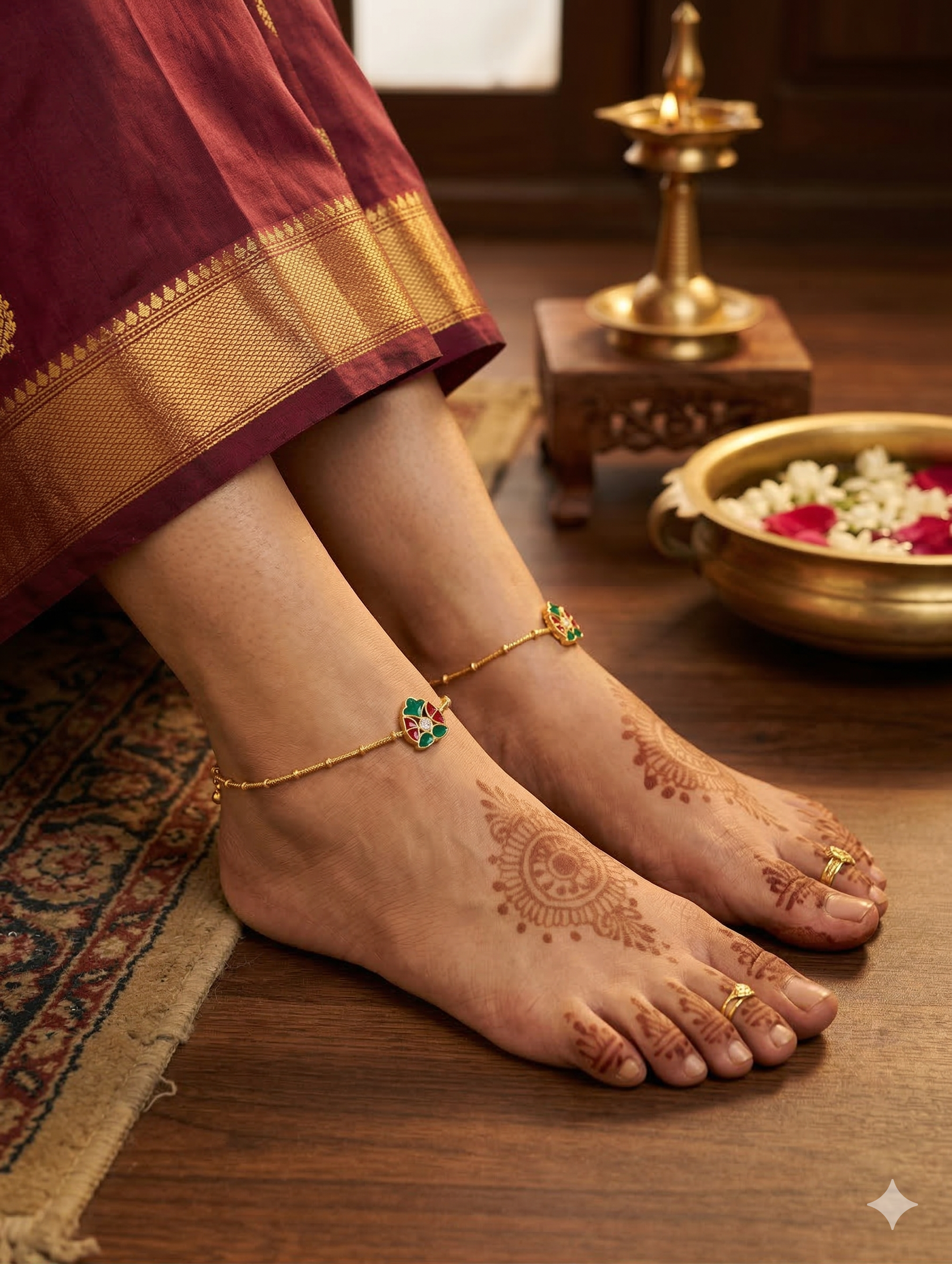 Flower Enamel Charm Gold plated Anklets - Simpliful