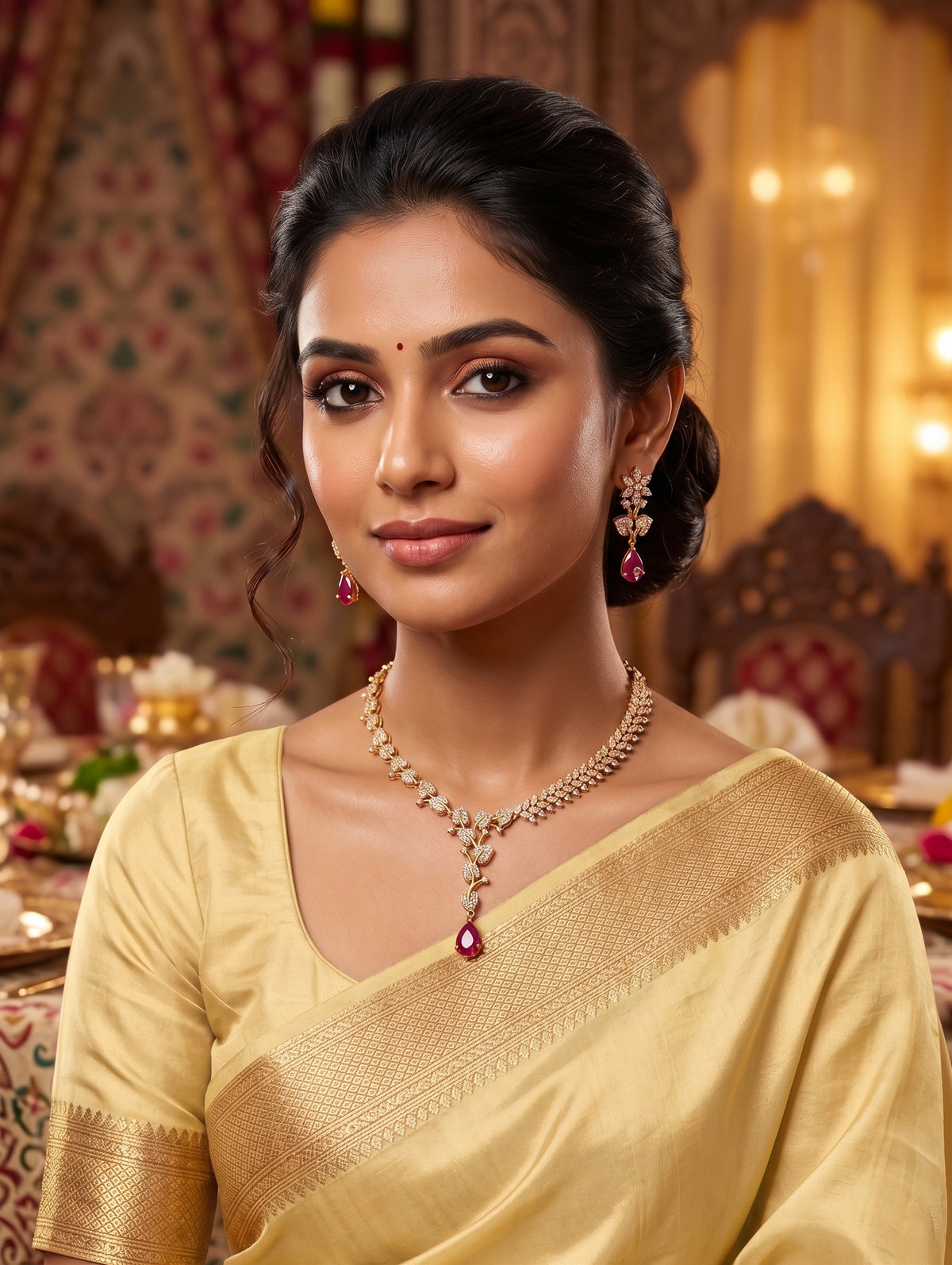 Leafy Antique Choker Necklace set - Simpliful