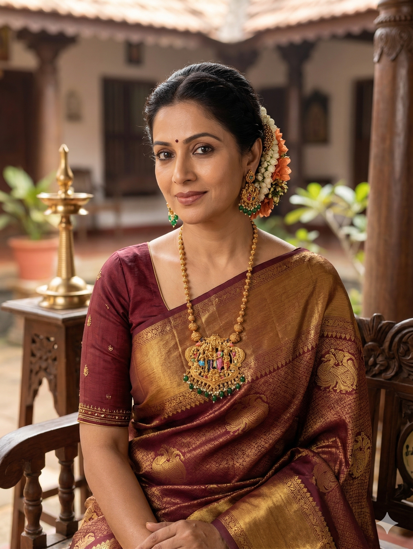 Thirukalyanam Pendant Antique Necklace set - Simpliful