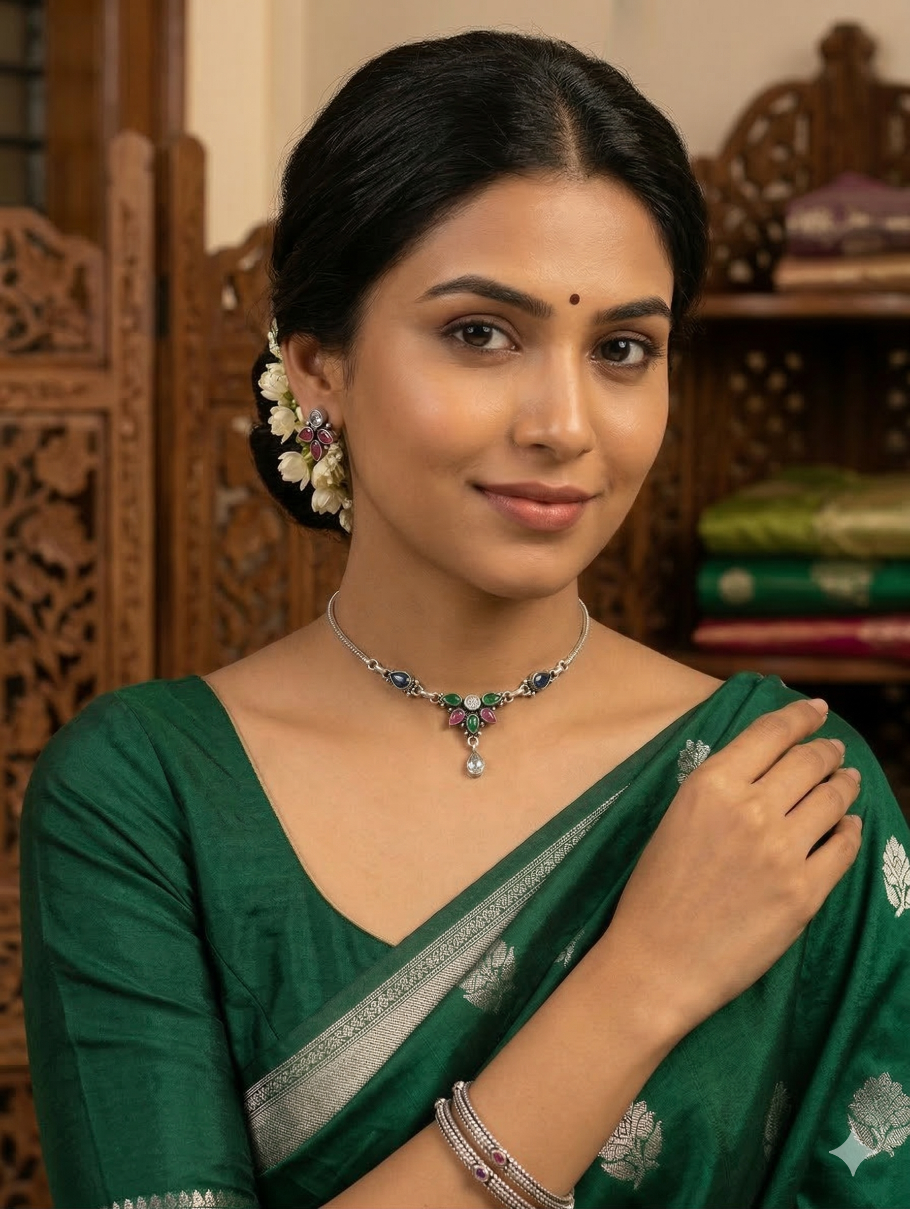 Oxidized silver Flower CZ Choker Necklace - Simpliful