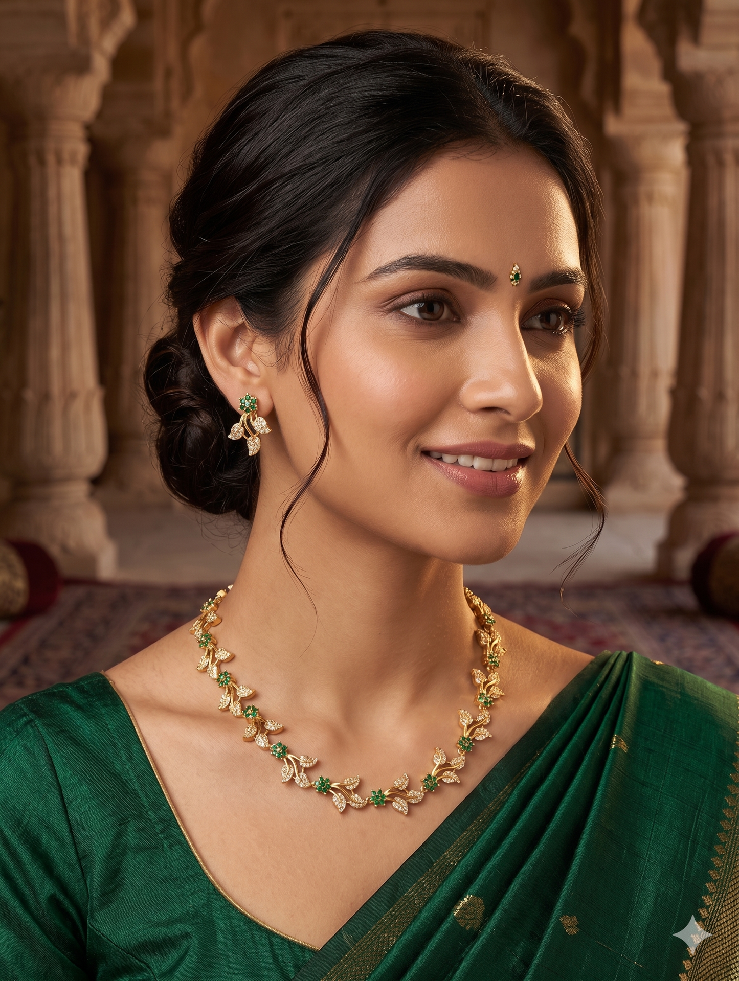 Leaf design Antique CZ Choker Necklace set