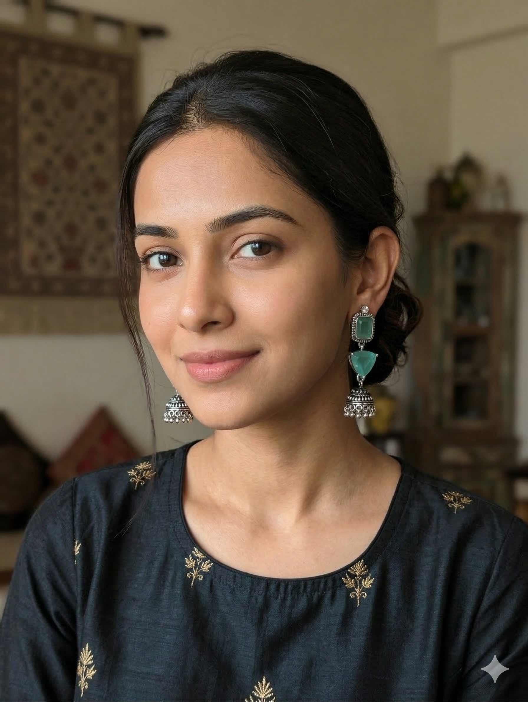 Oxidized silver Designer Dangle Jhumka earrings - Simpliful