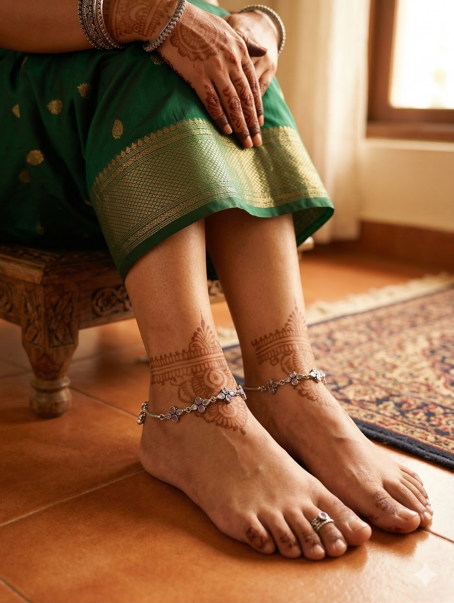 Oxidized Silver plated CZ Anklets - D6 - Simpliful