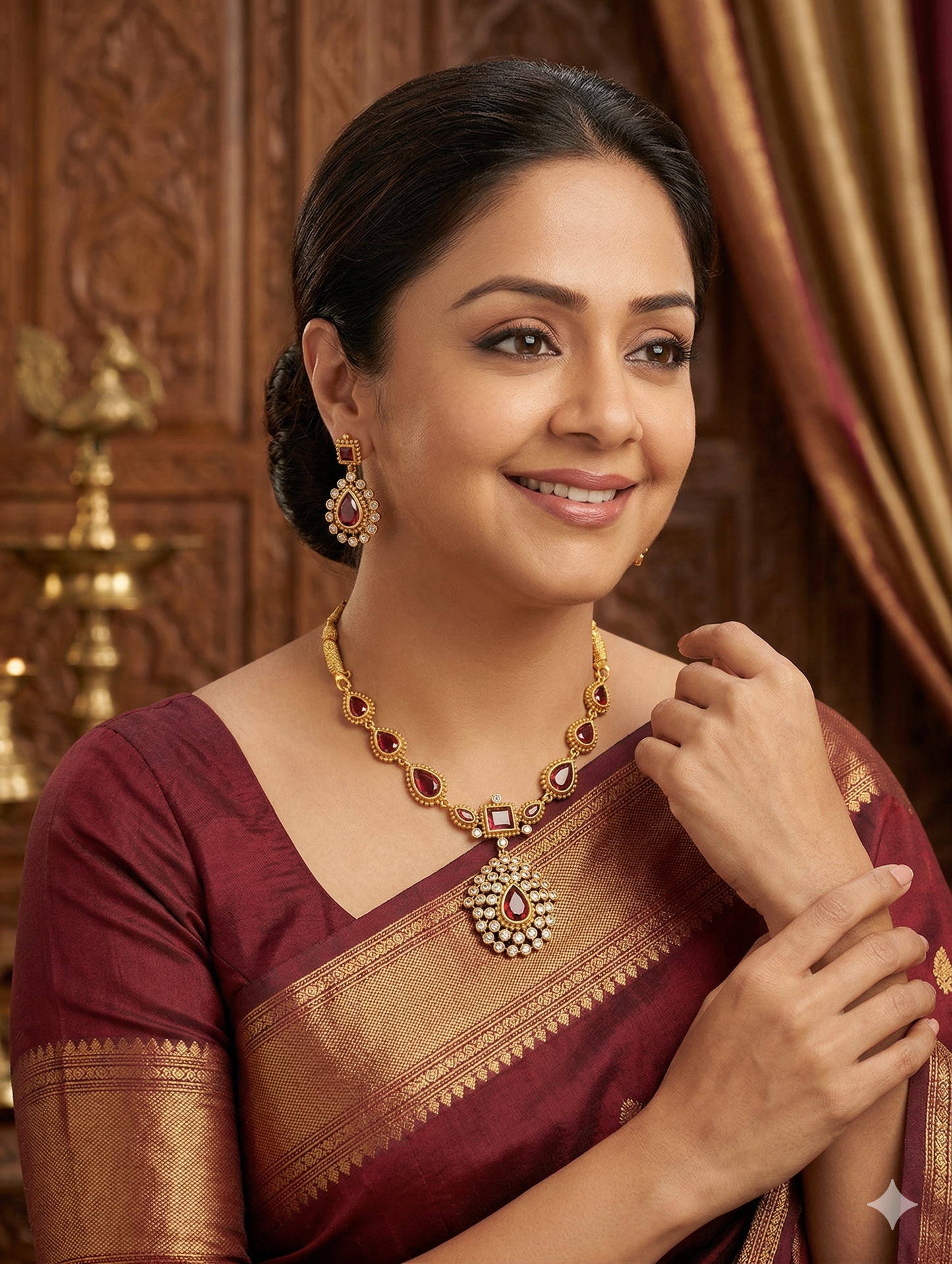 Actress Jothika inspired CZ Choker Necklace set - Simpliful