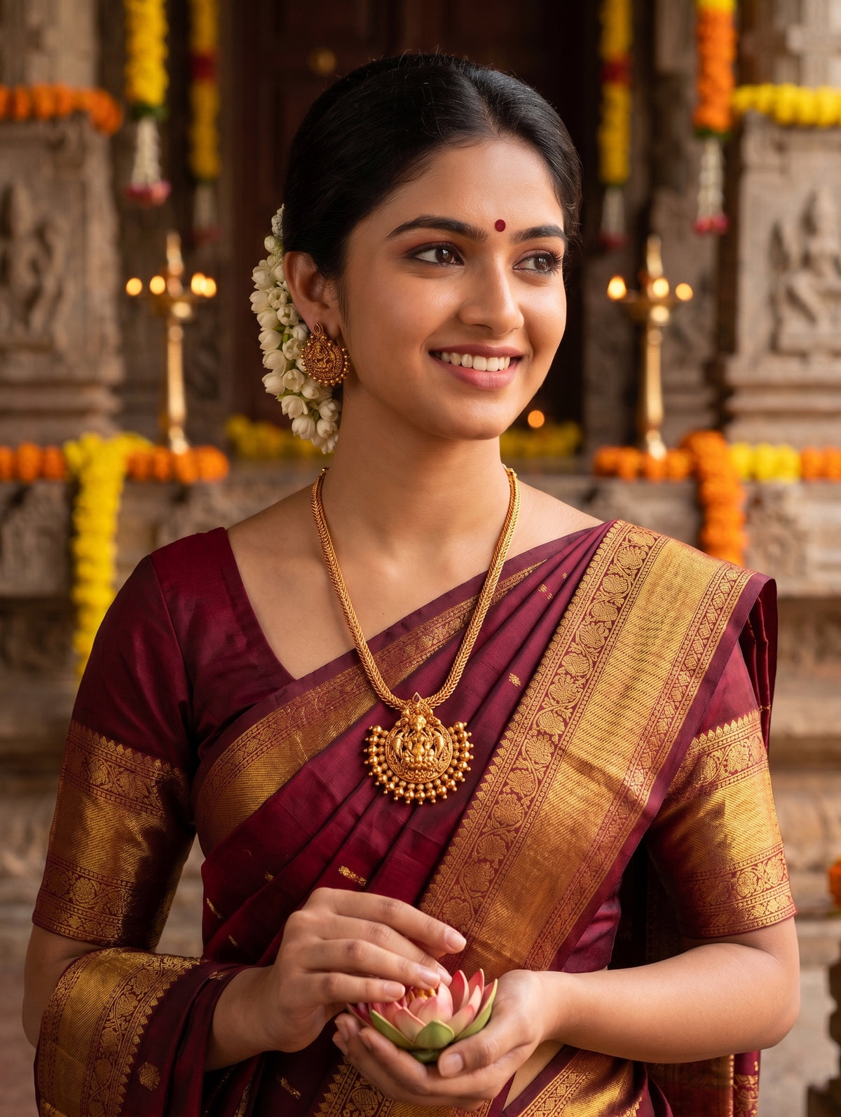 Goddess Lakshmi Pendant Chain Stud set