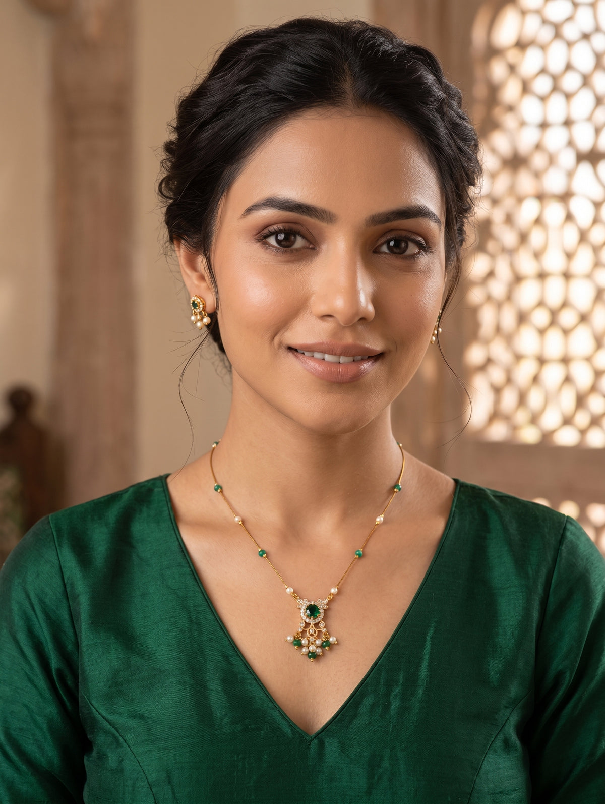 Minimalistic Antique Gold CZ Invisible Chain Necklace - D2