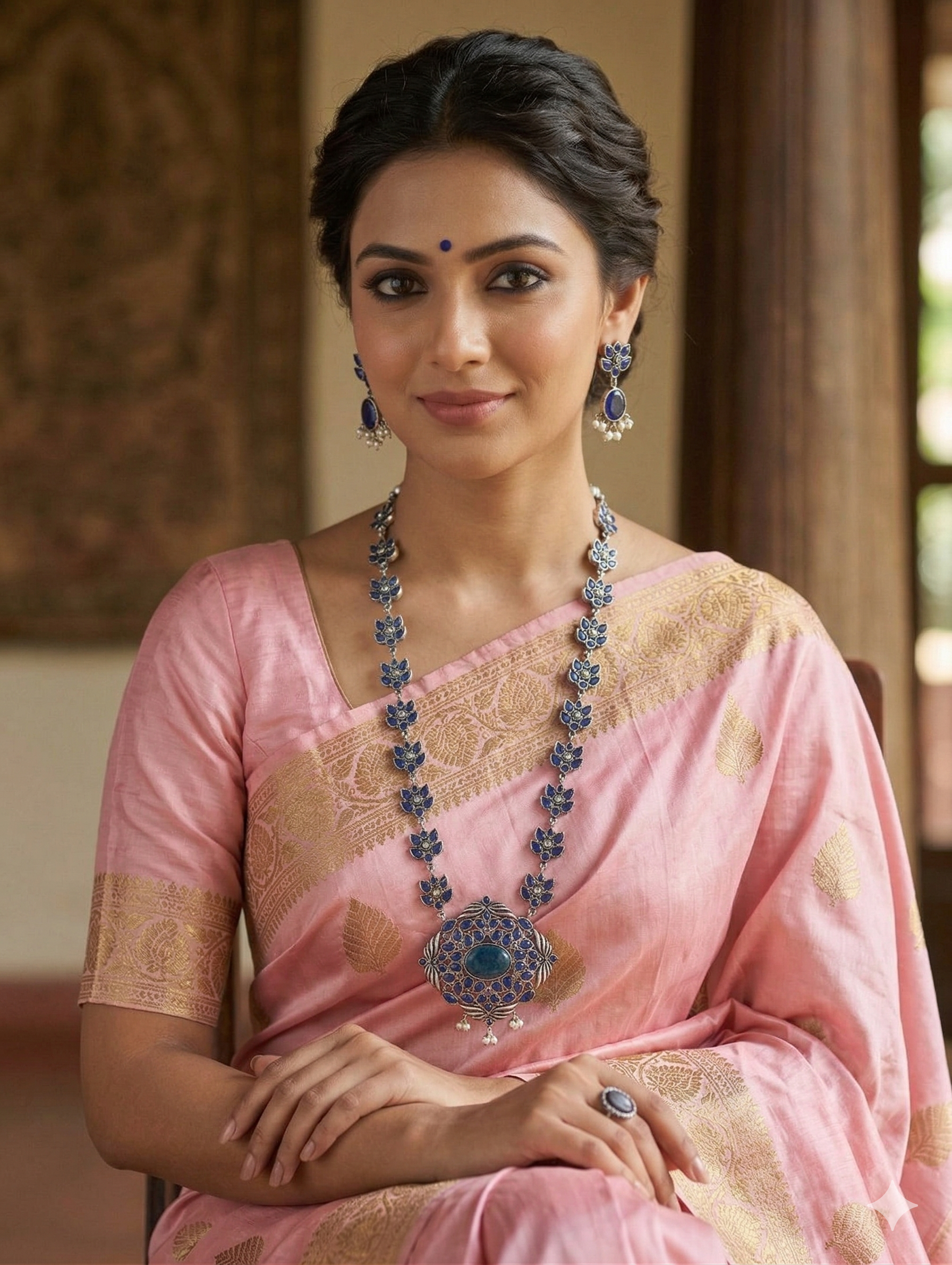 Oxidized Silver Flowery Diamond design Haram and earrings set - Simpliful