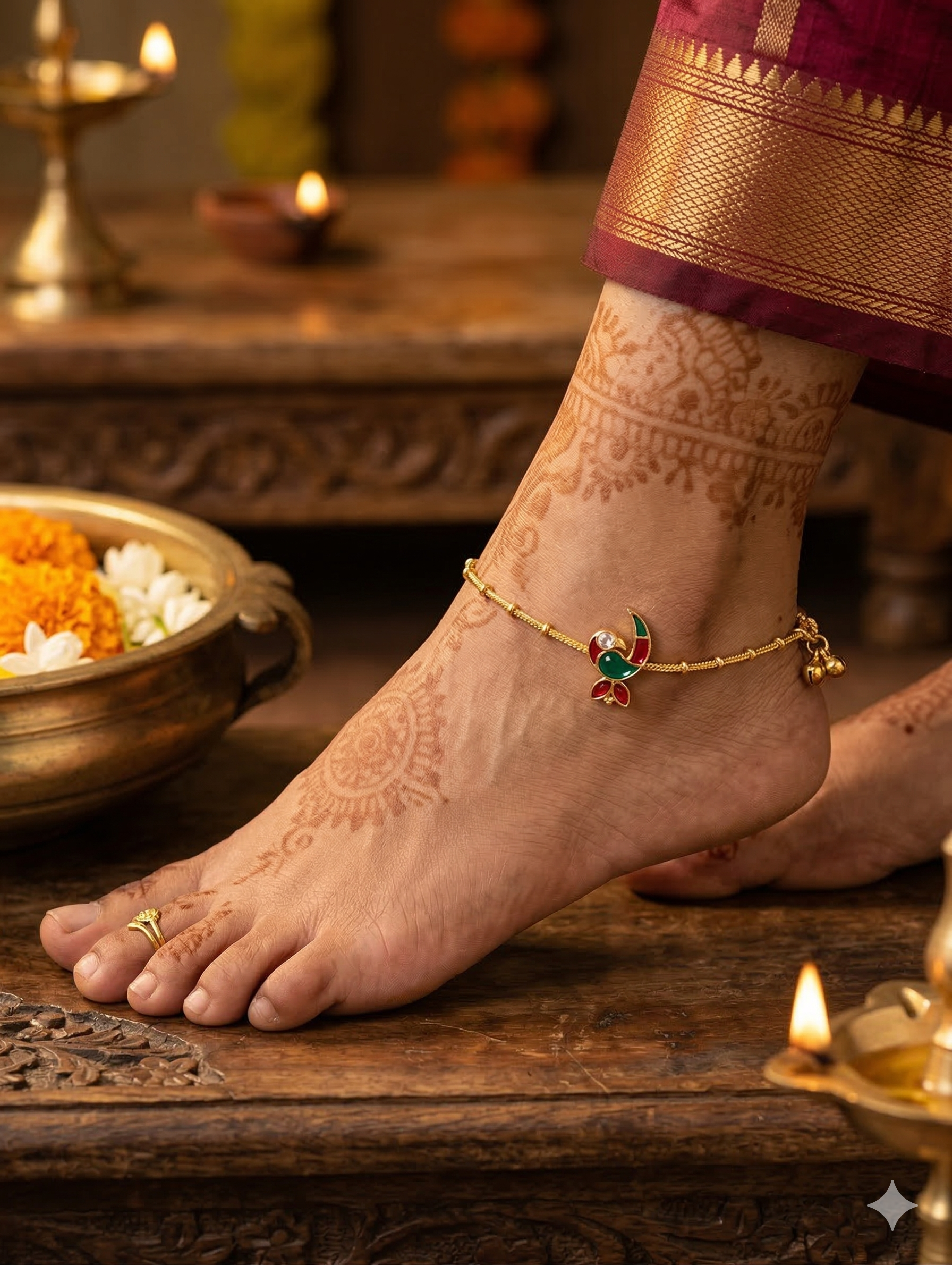 Peacock Enamel Charm Gold plated Anklets - Simpliful