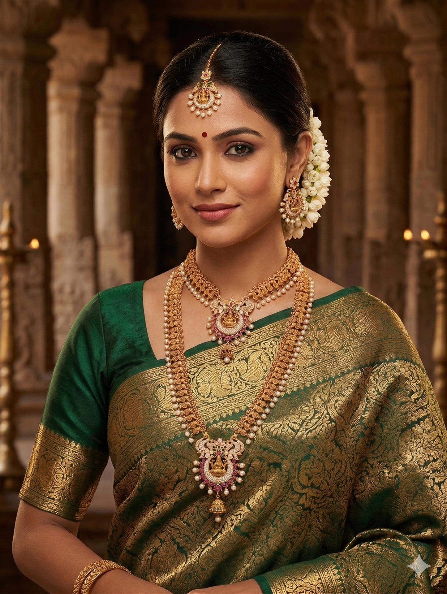 Antique Gold plated Lakshmi ji design Bridal combo set - Simpliful