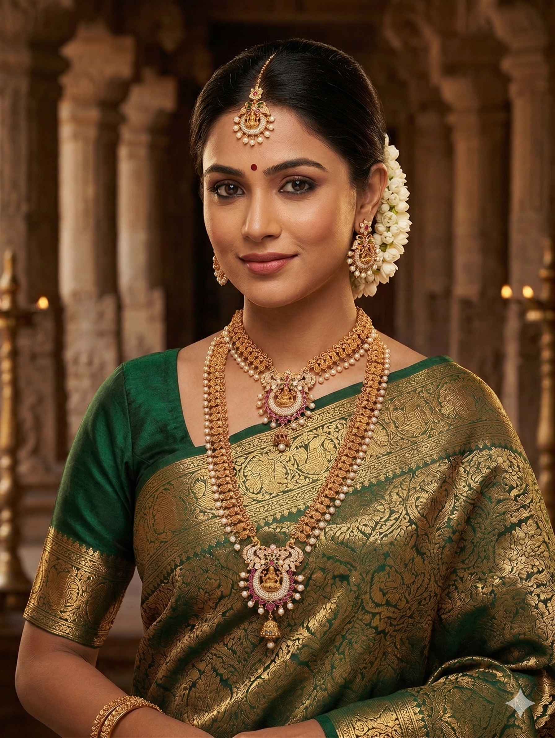 Antique Gold plated Lakshmi ji design Bridal combo set - Simpliful