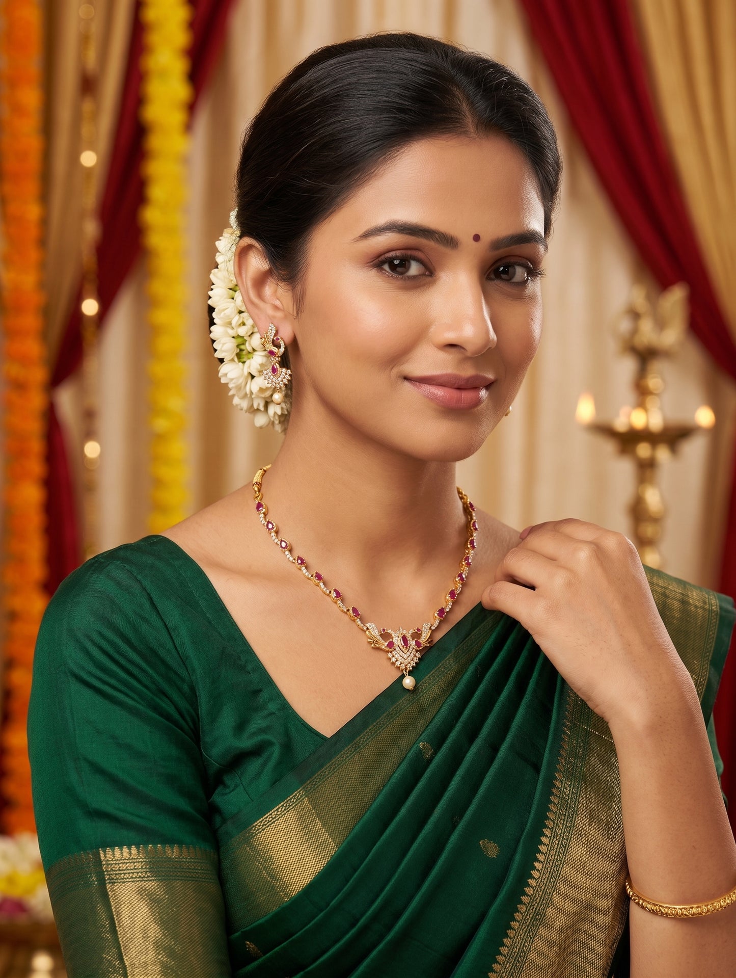 Antique Peacock design CZ Choker Necklace set