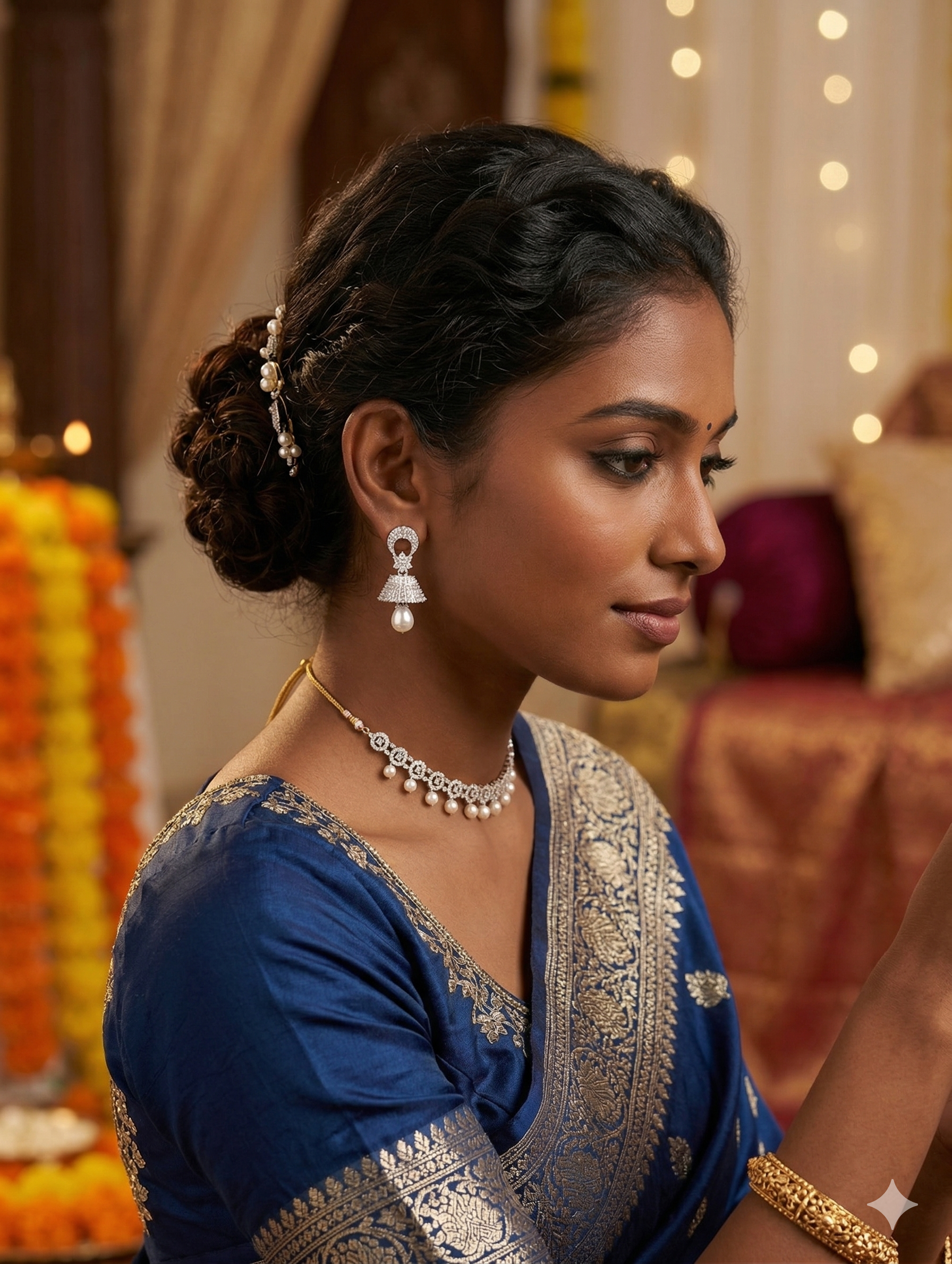 White gold CZ Jhumka Earrings - D1 - Simpliful