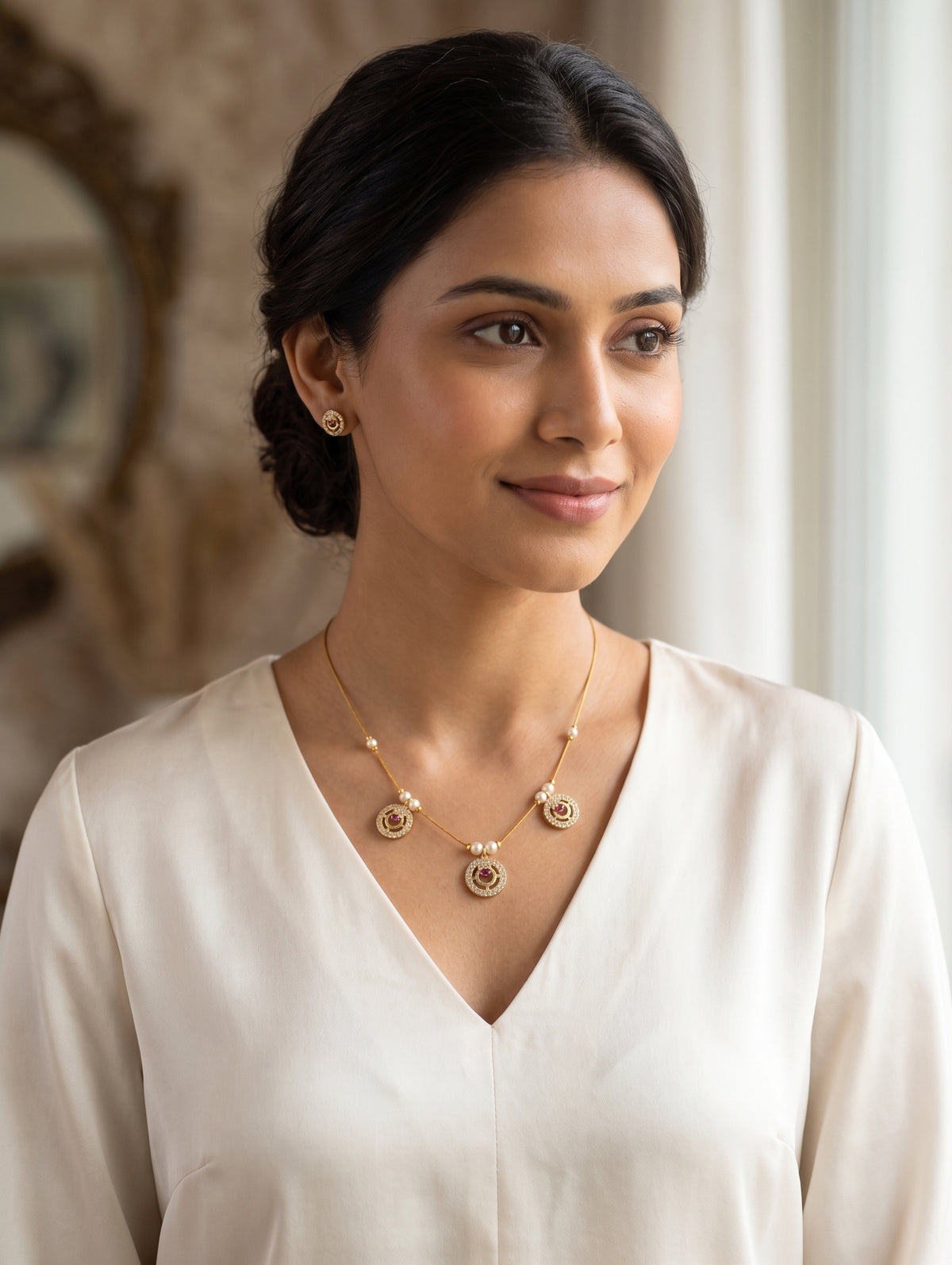 Minimalistic Antique Gold CZ Invisible Chain Necklace