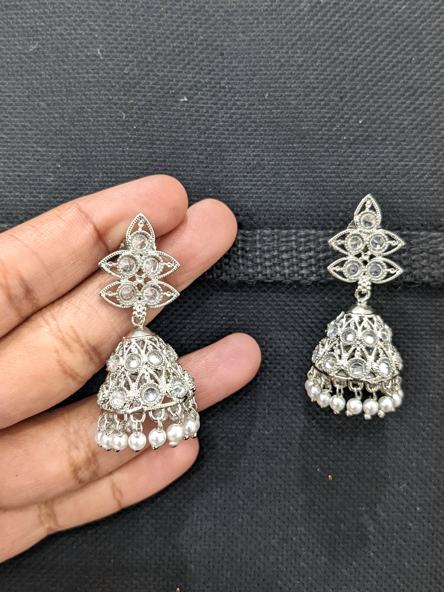 Silver rhodium plated Jhumka Earrings
