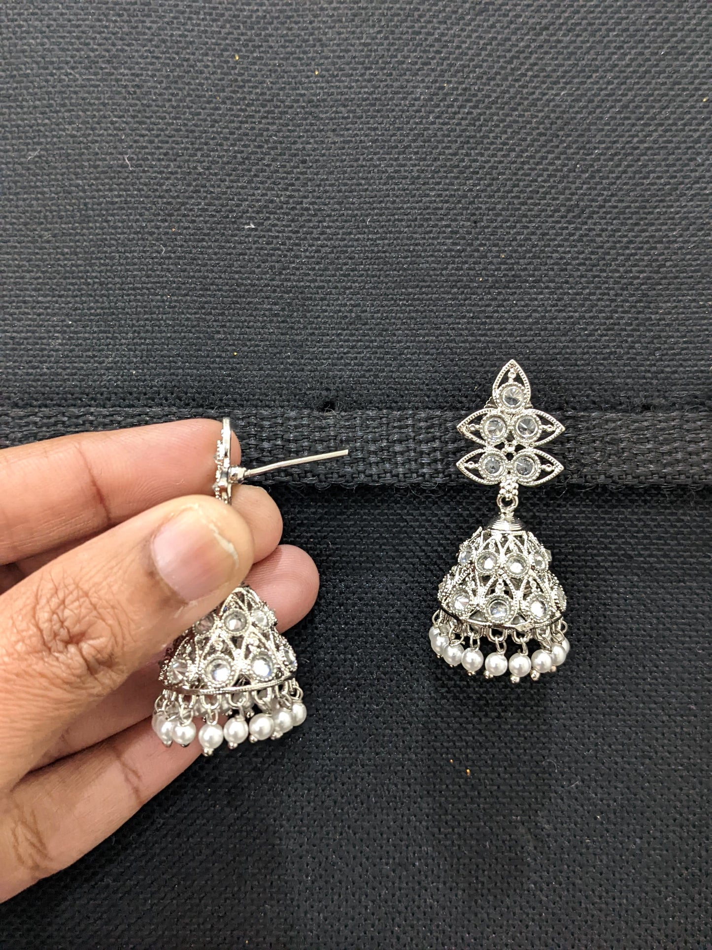 Silver rhodium plated Jhumka Earrings