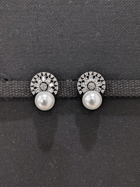 White CZ Faux Pearl Stud Earrings
