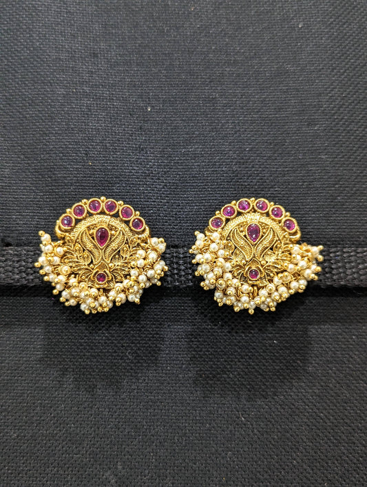 Polki gold plated Large Stud Earrings