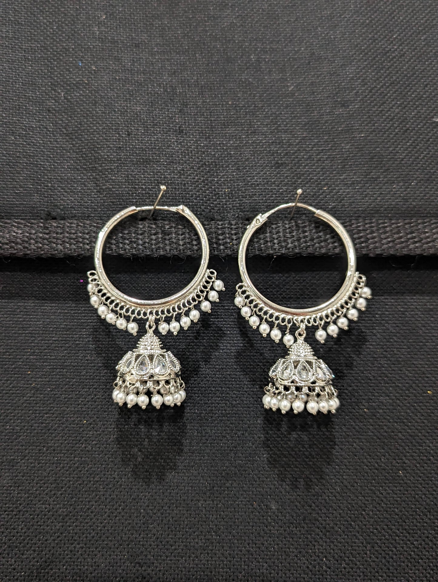 Silver rhodium plated Hoop Jhumka Earrings - D2
