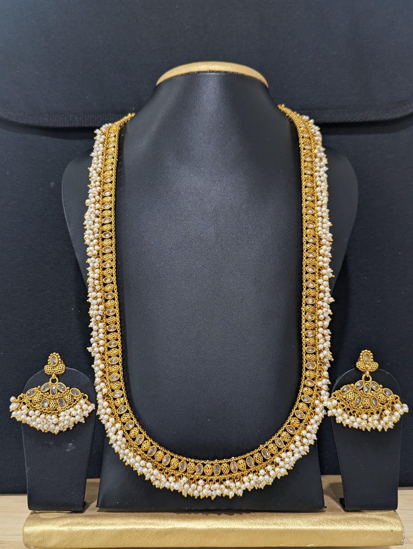 Pearl cluster Long Haram necklace set - D2