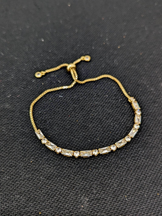 Round Rectangle CZ gold plated Adjustable Bracelet