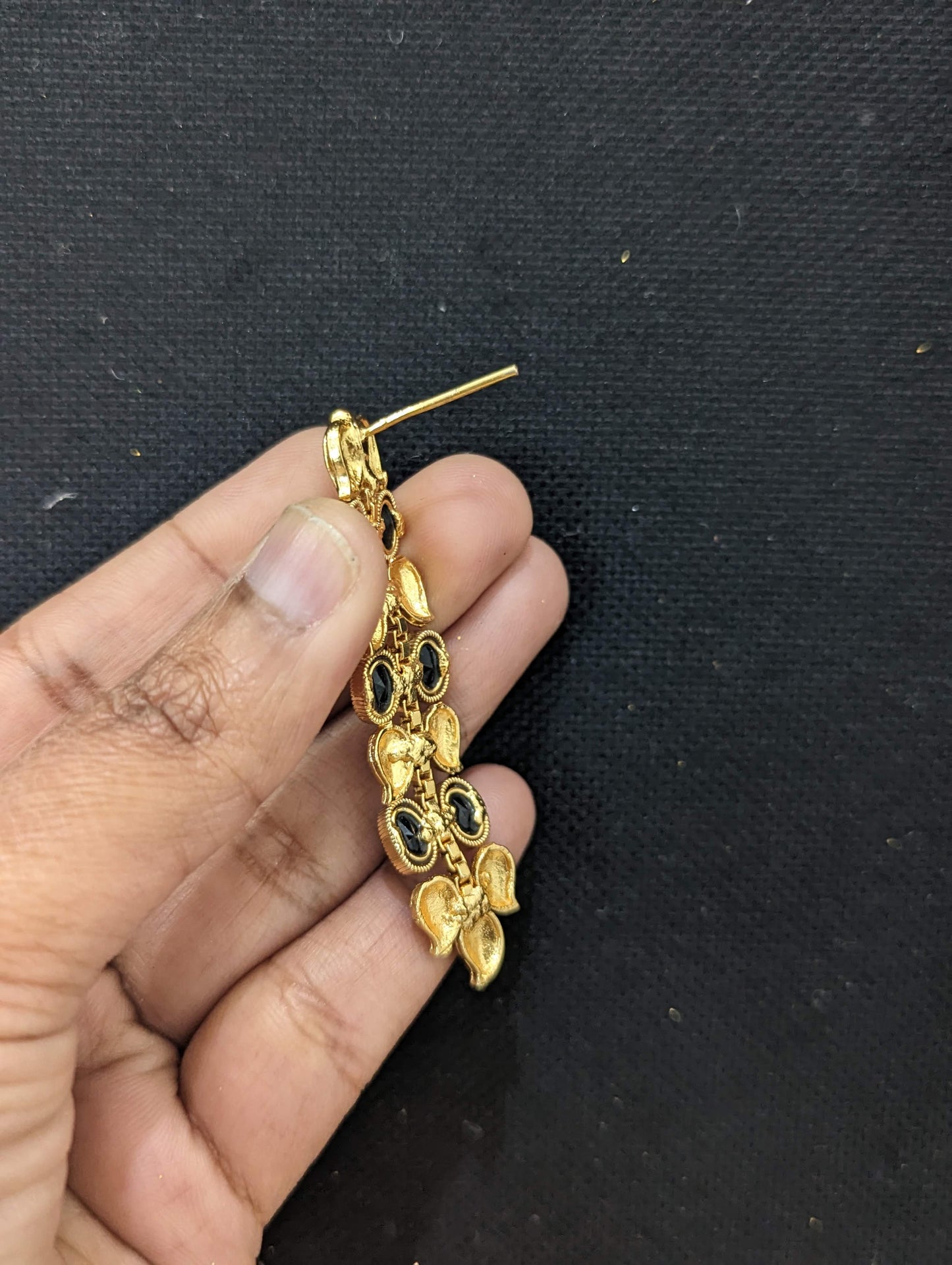 Leaf design Polki stone dangle earrings