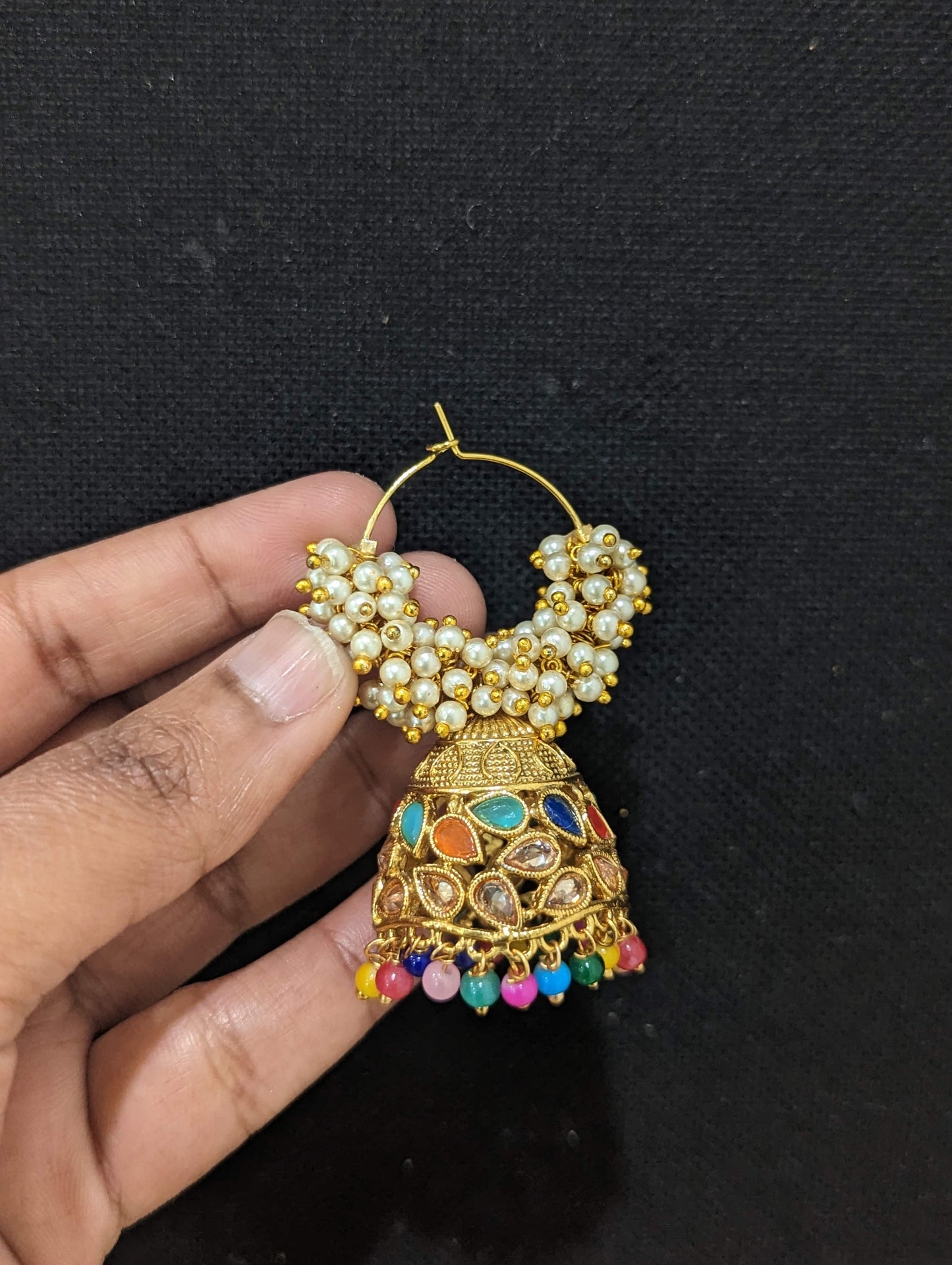 Pearl cluster Medium Hoop Jhumka Earrings