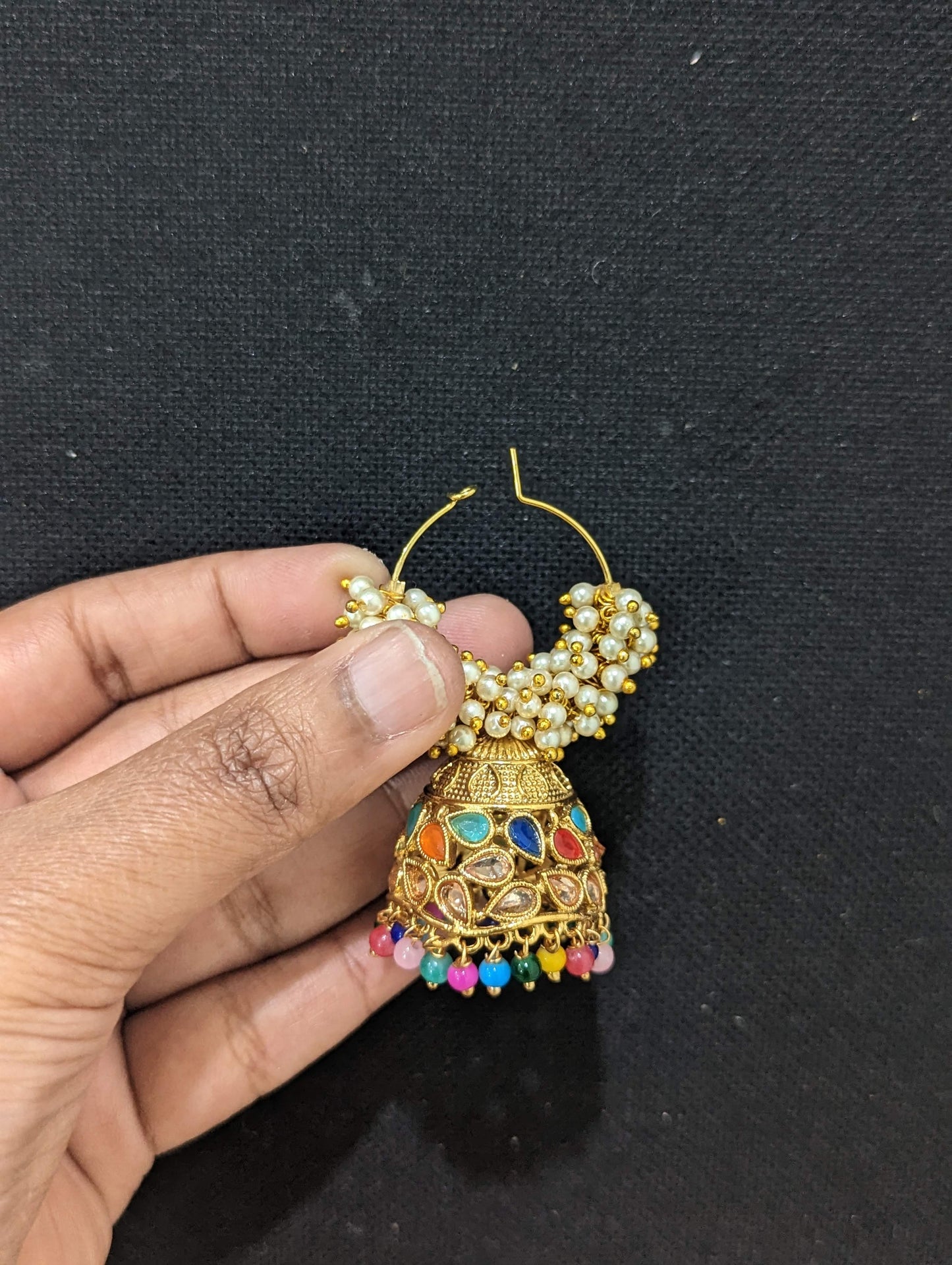 Pearl cluster Medium Hoop Jhumka Earrings