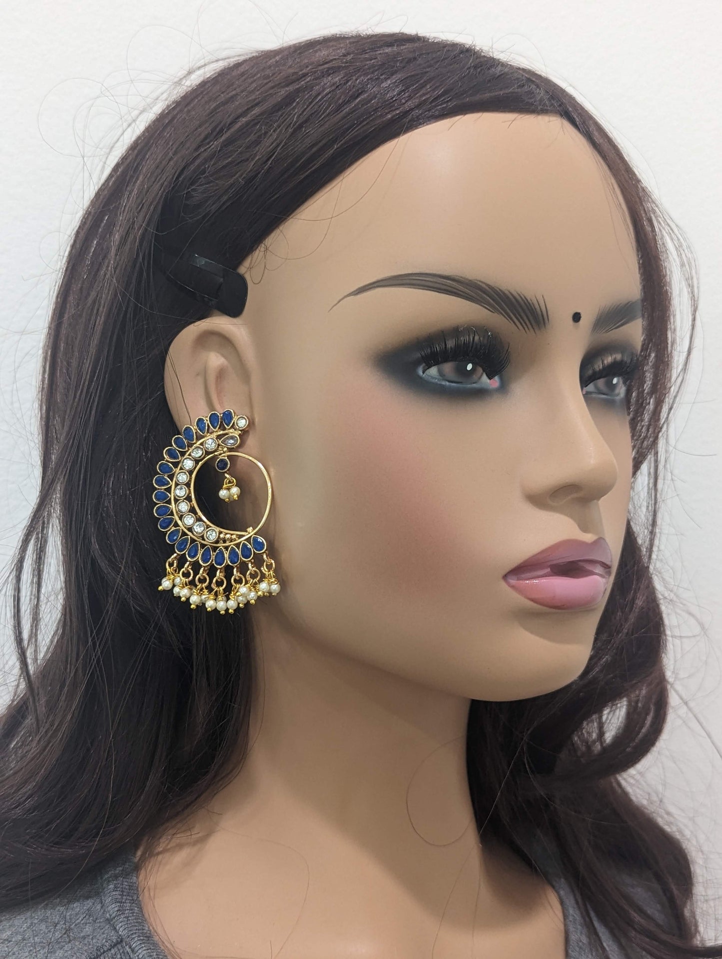 Blue polki Large stud earrings